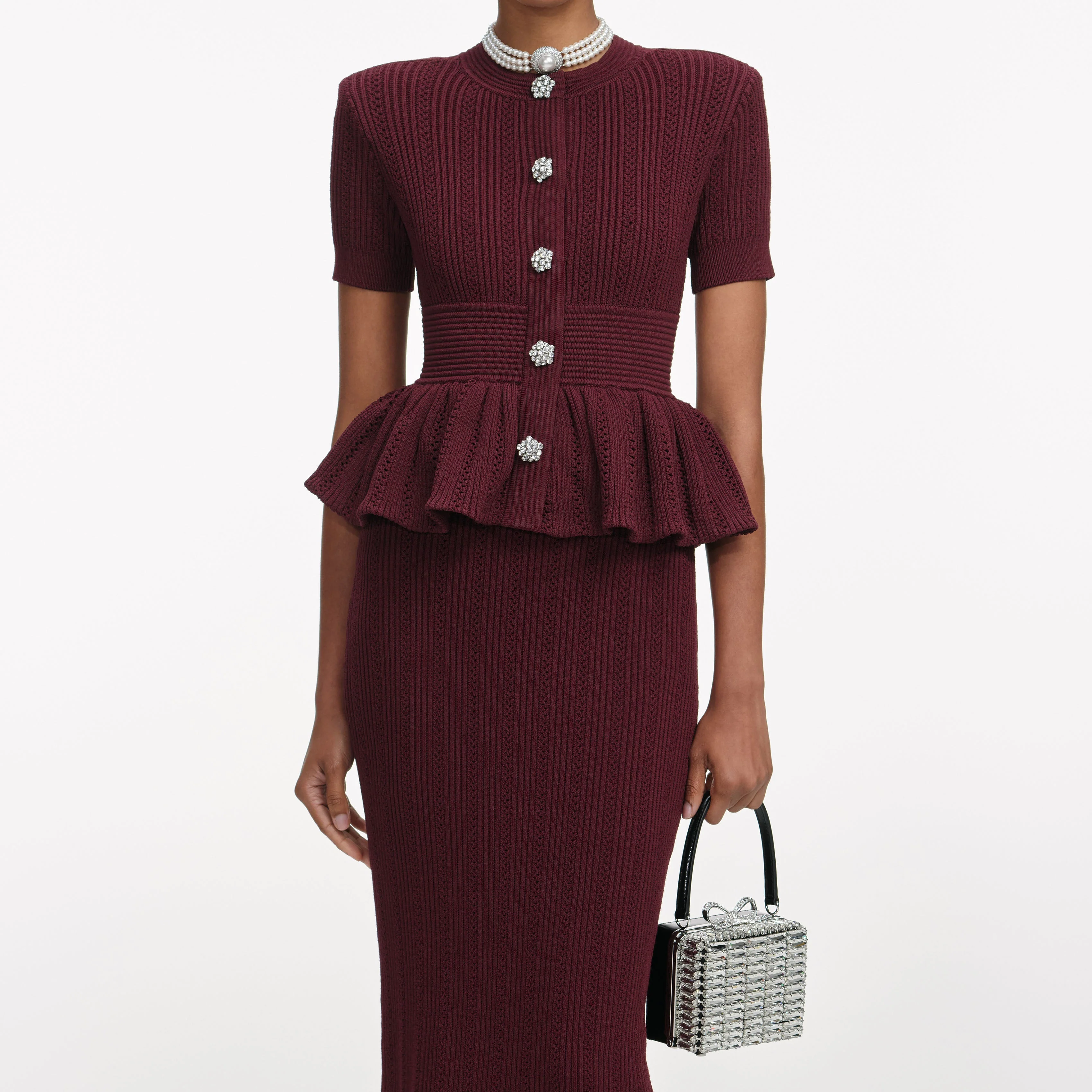 Burgundy Pointelle Knit Midi Dress - Image 4