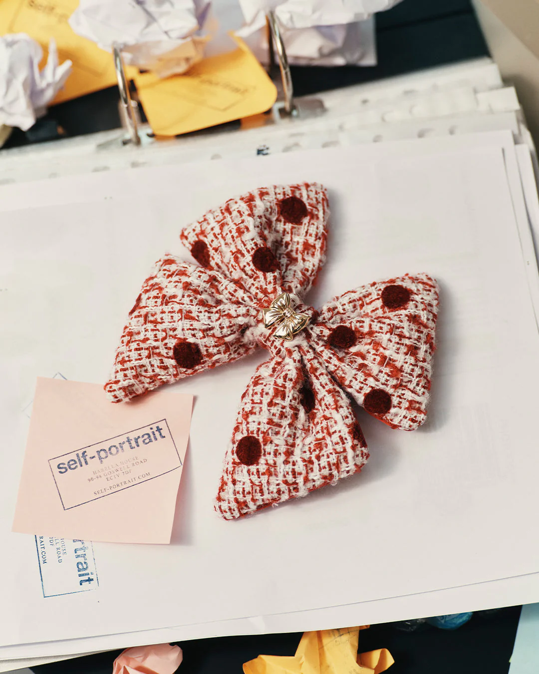 Burgundy Polka Dot Boucle Hair Bow - Image 3