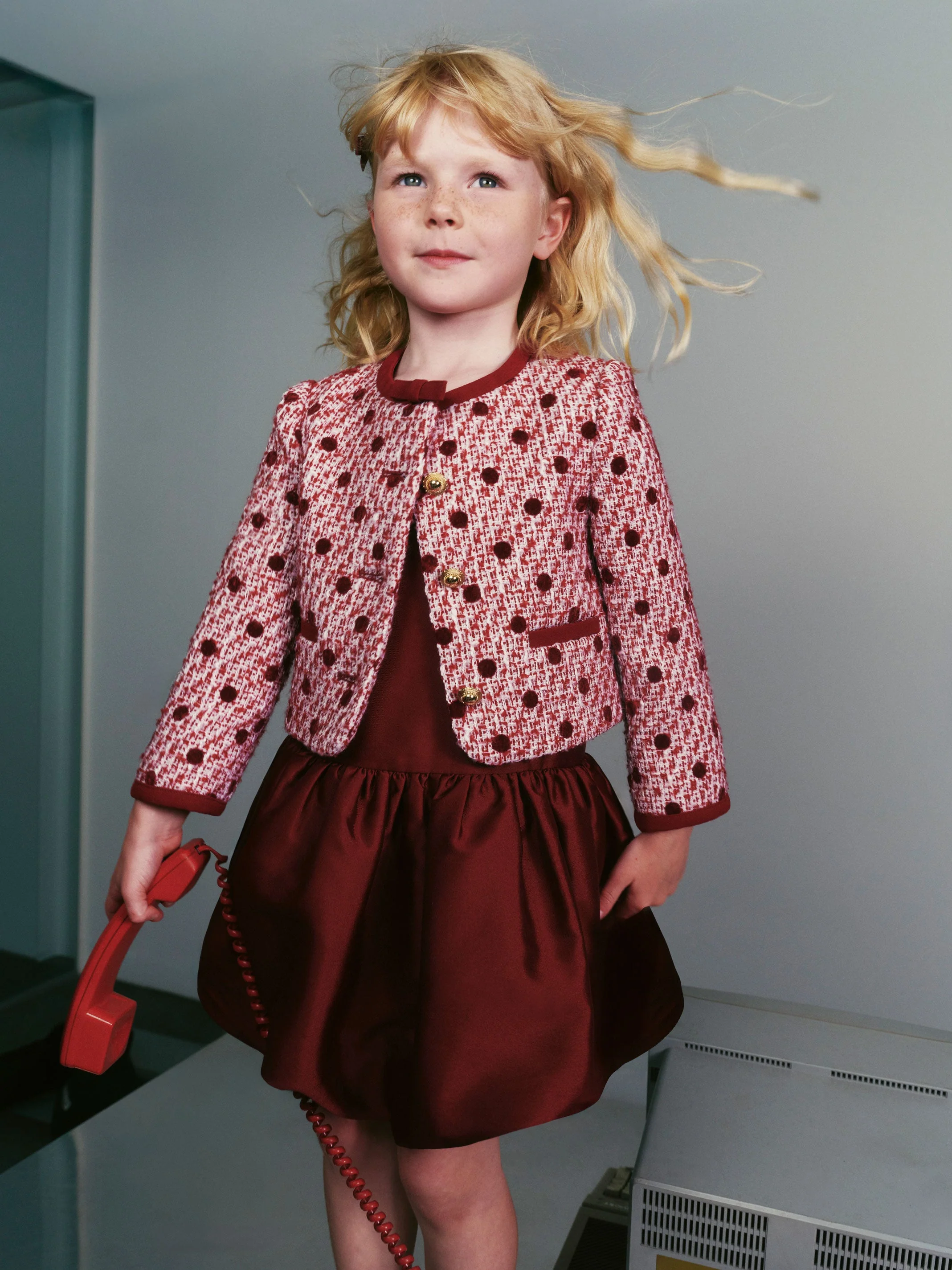 Burgundy Polka Dot Boucle Jacket - Image 3