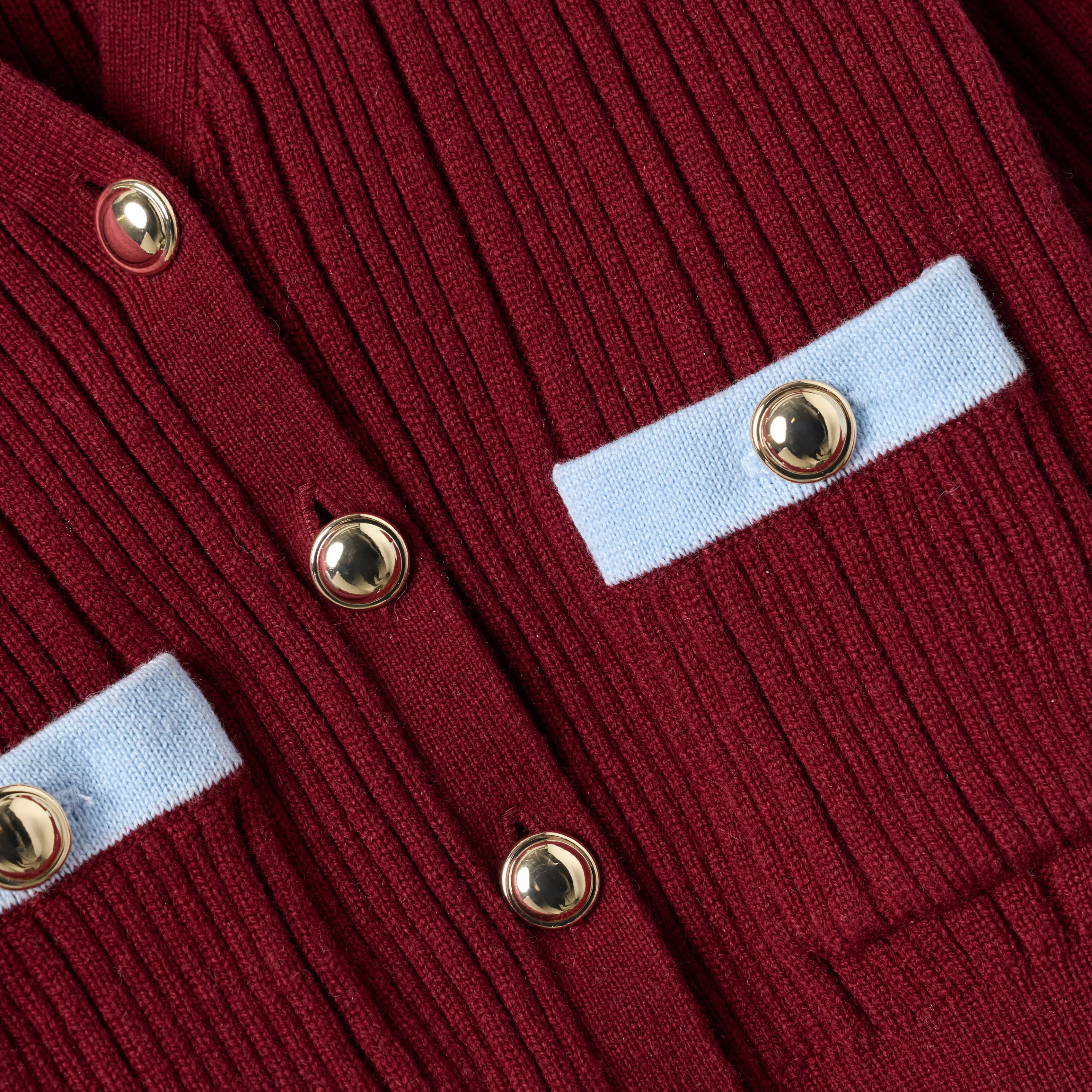 Burgundy Ribbed Knit Cardigan - Image 3