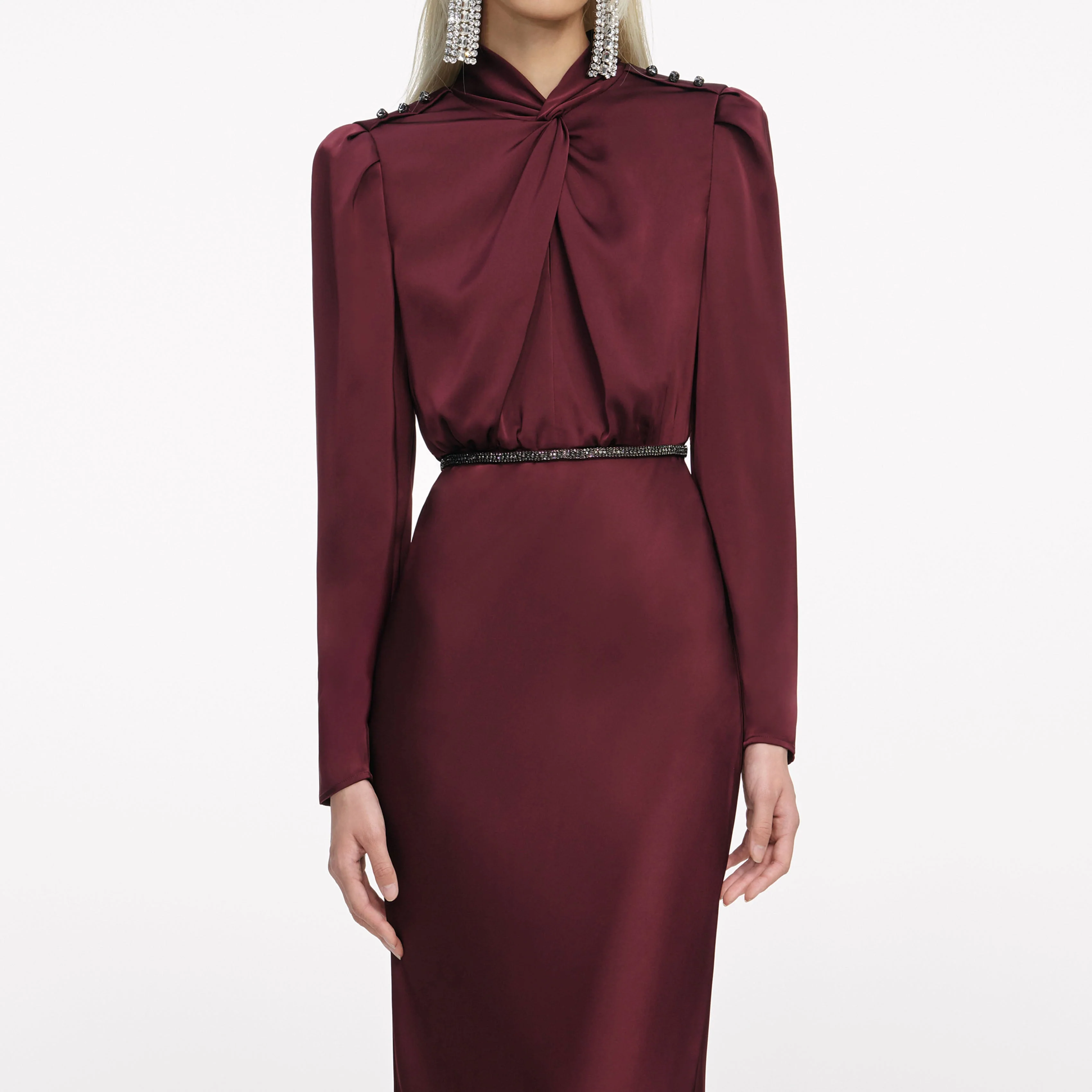 Burgundy Satin Maxi Dress - Image 4
