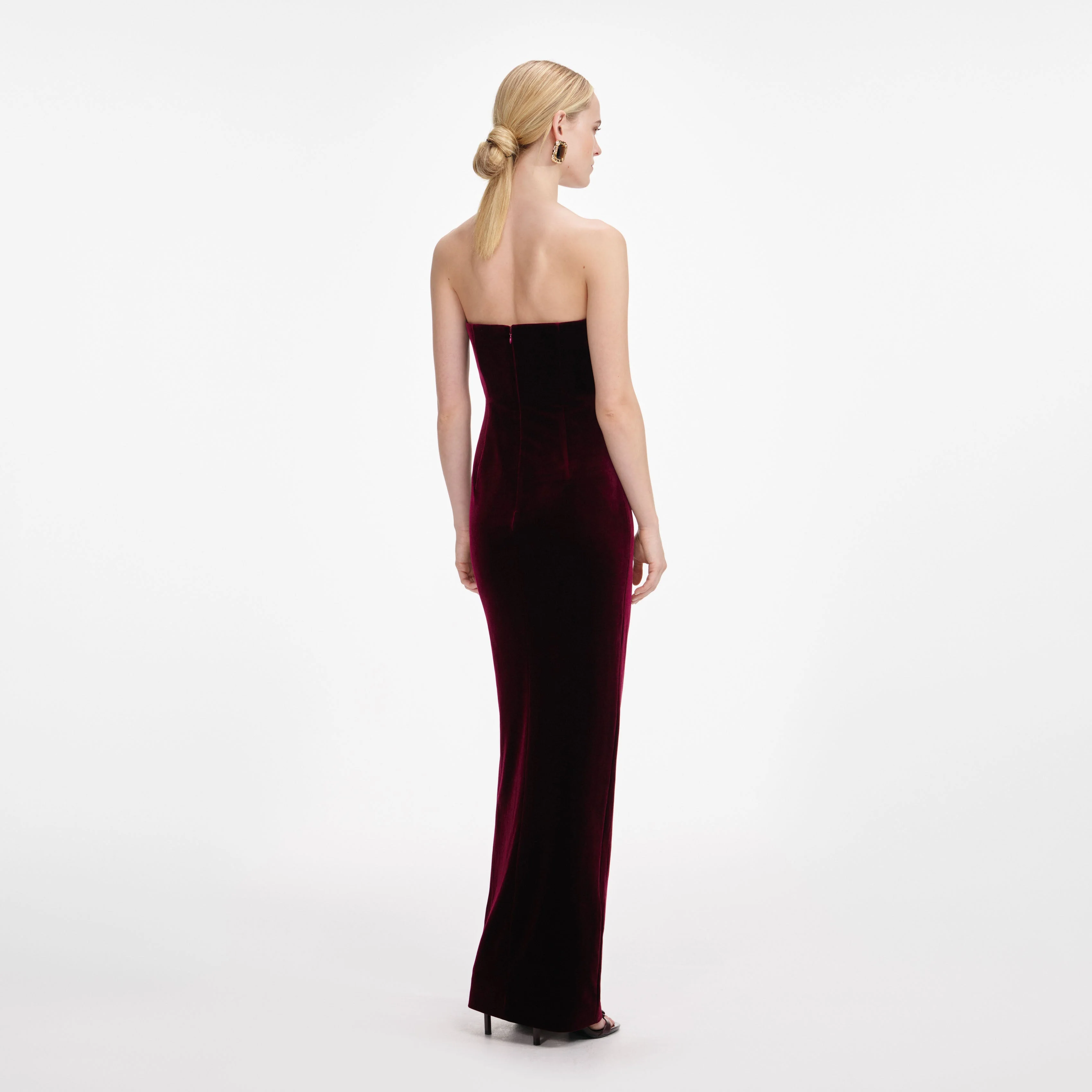 Burgundy Velvet Bandeau Maxi Dress - Image 3