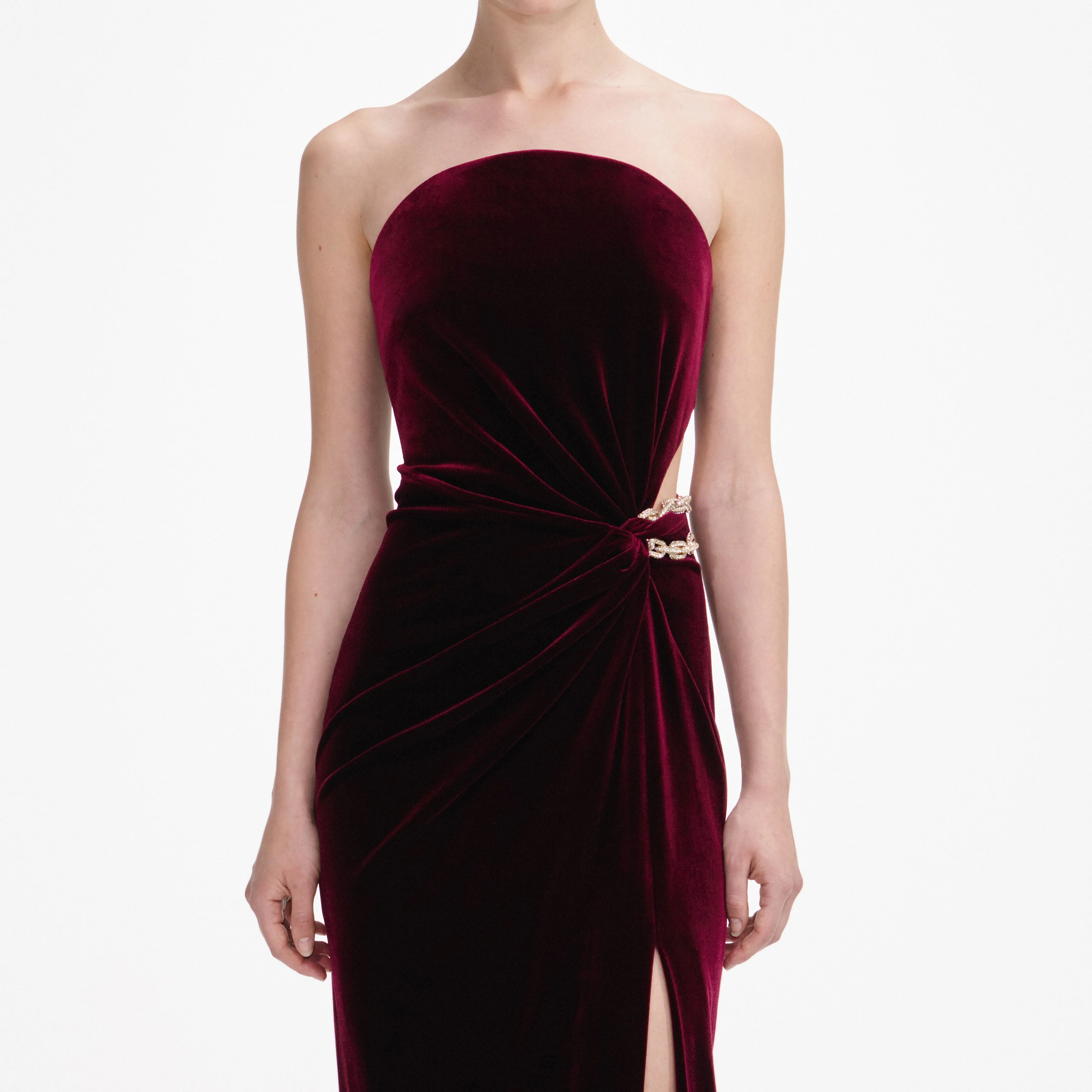 Burgundy Velvet Bandeau Maxi Dress - Image 4