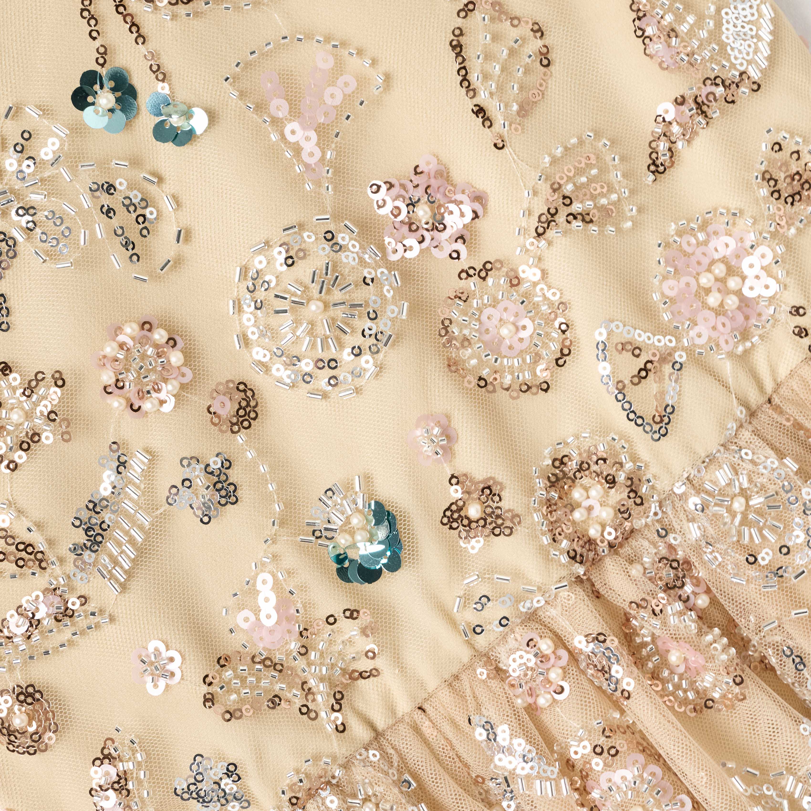 Champagne Sequin Embroidered Dress - Image 3