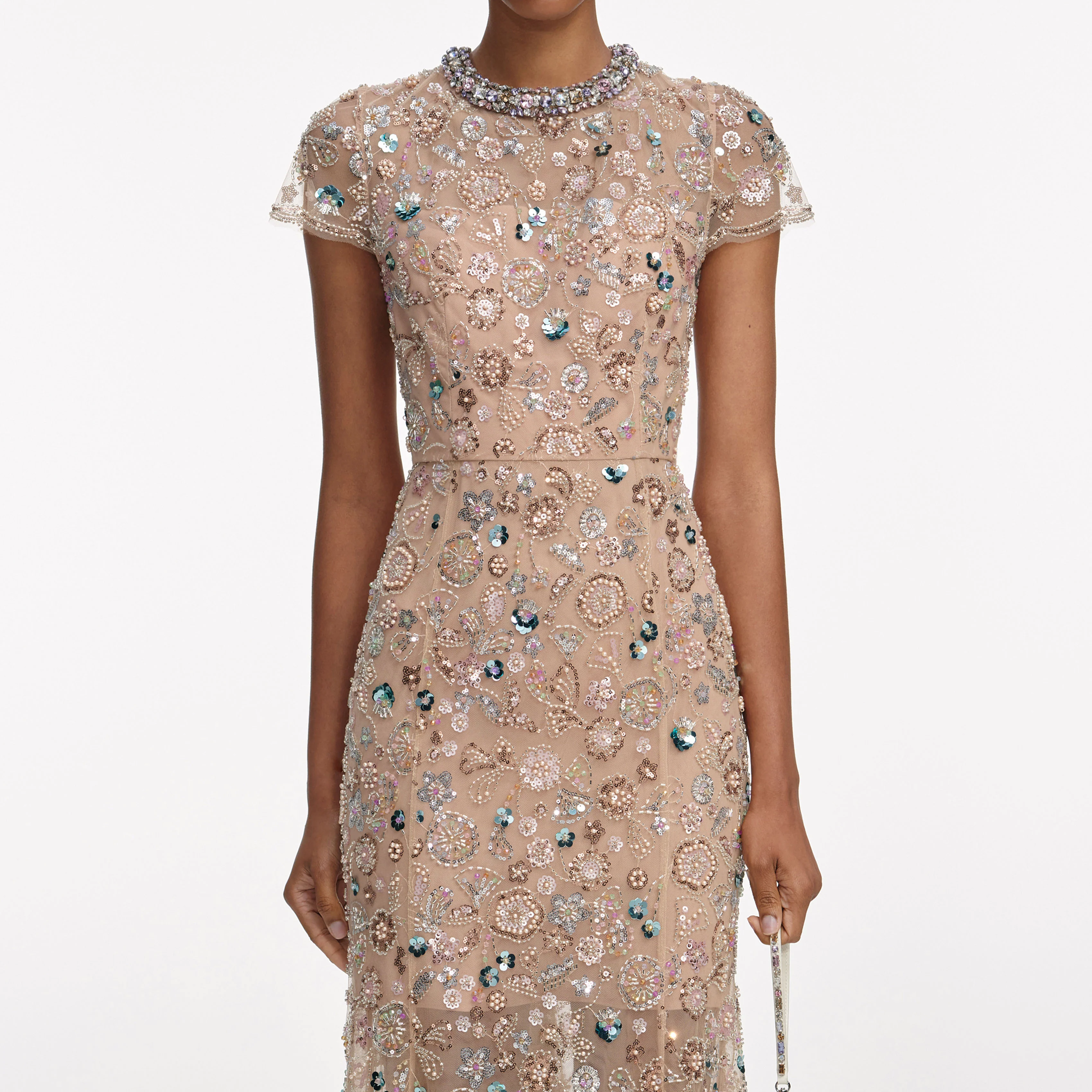 Champagne Sequin Embroidered Midi Dress - Image 4