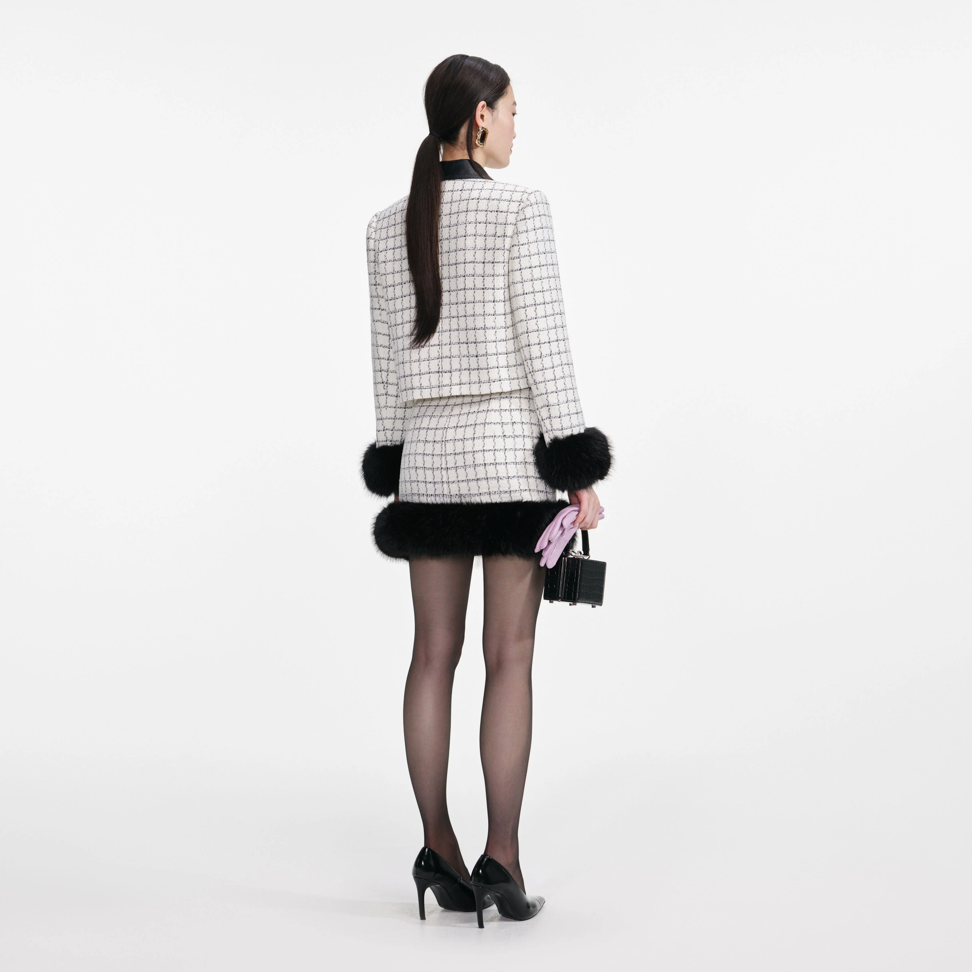 Check Boucle Fur Hem Mini Skirt - Image 3