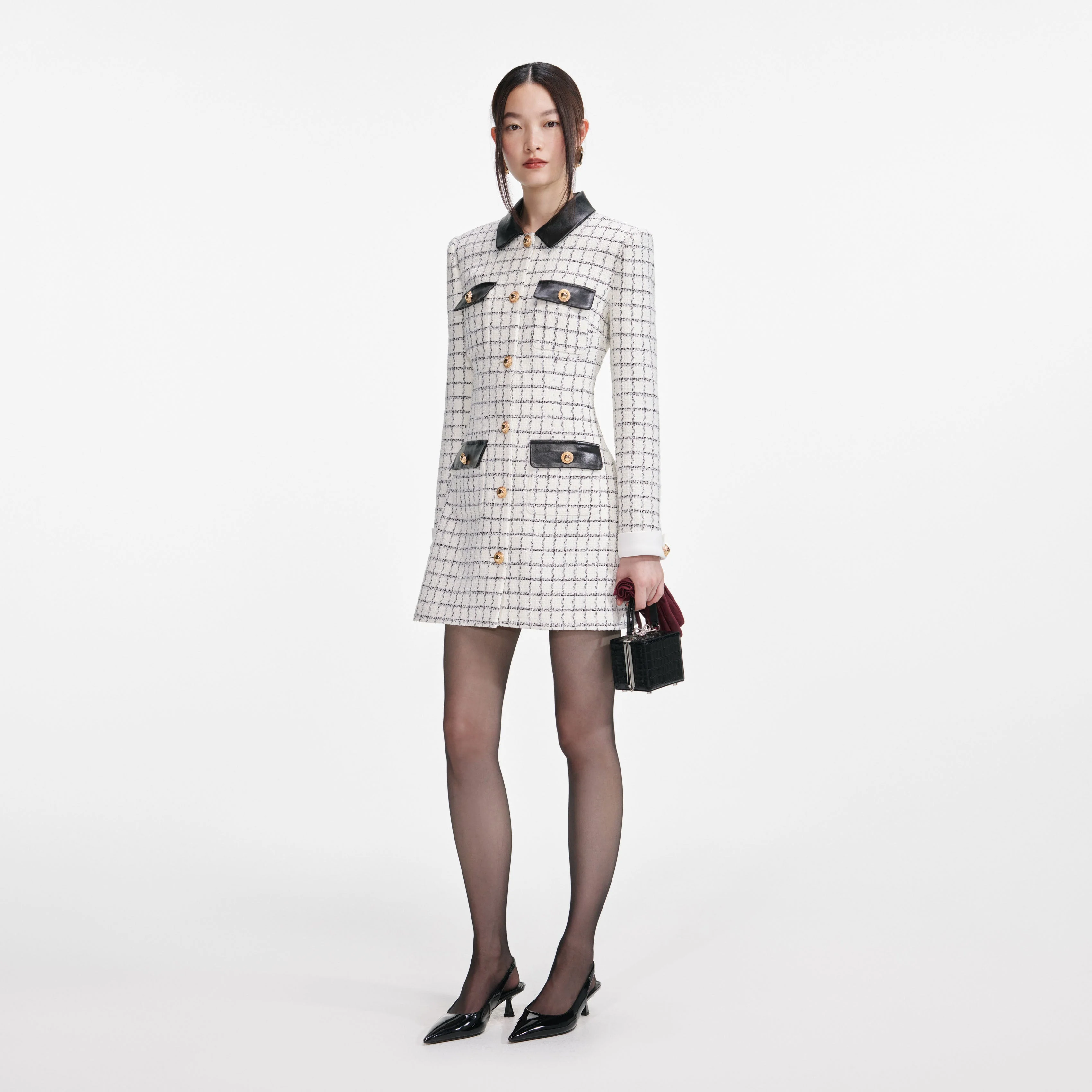 Check Boucle Long Sleeve Mini Dress - Image 2