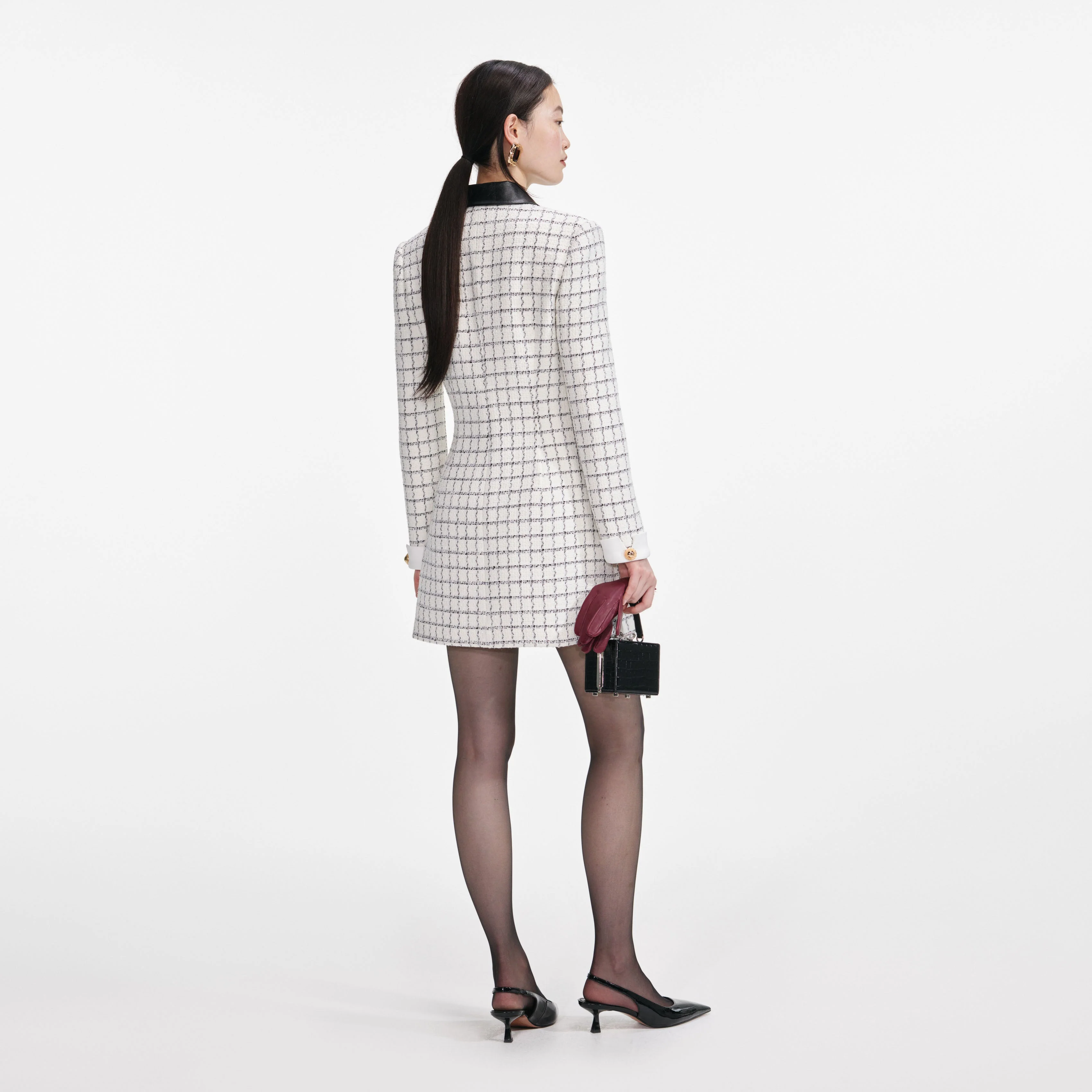 Check Boucle Long Sleeve Mini Dress - Image 3