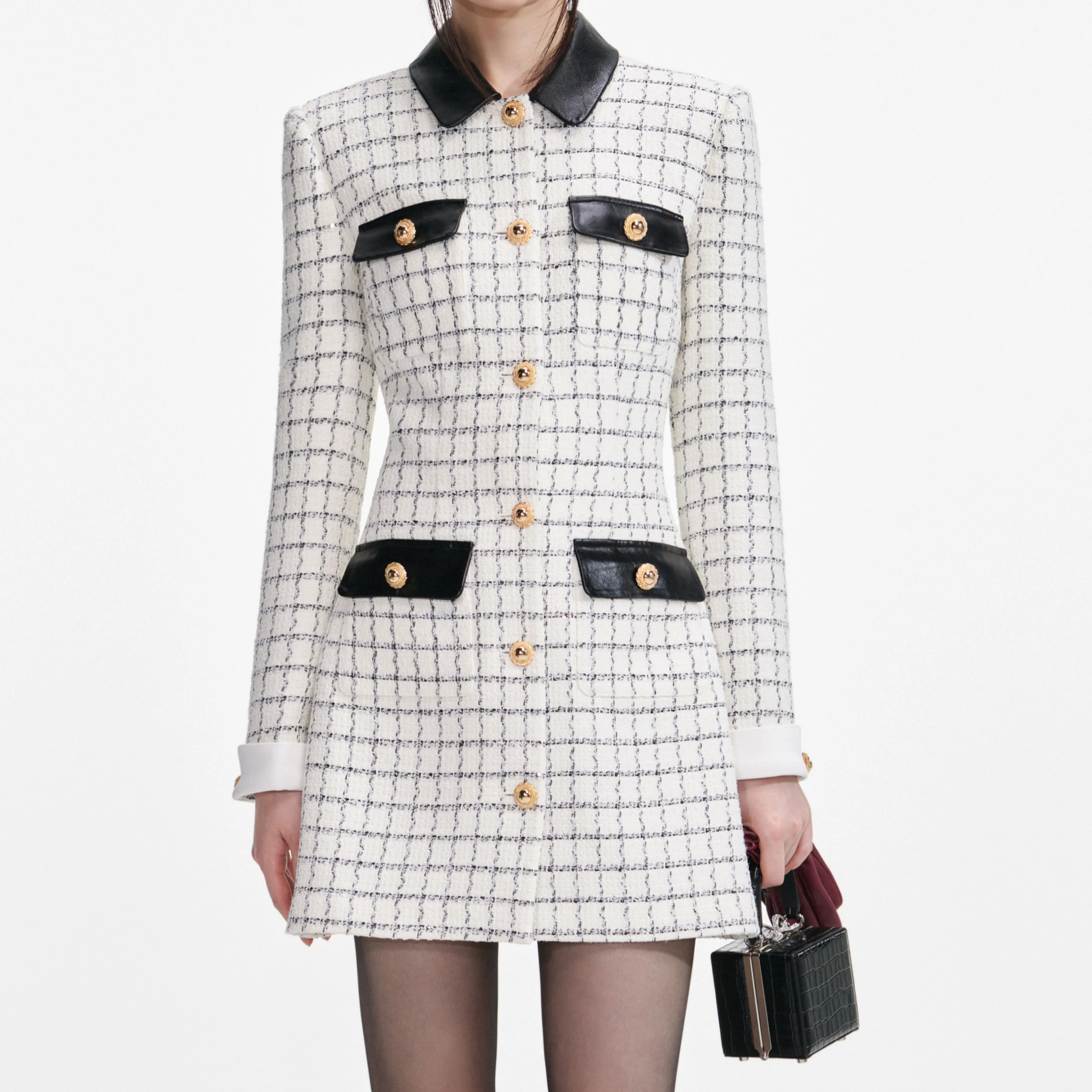 Check Boucle Long Sleeve Mini Dress - Image 4