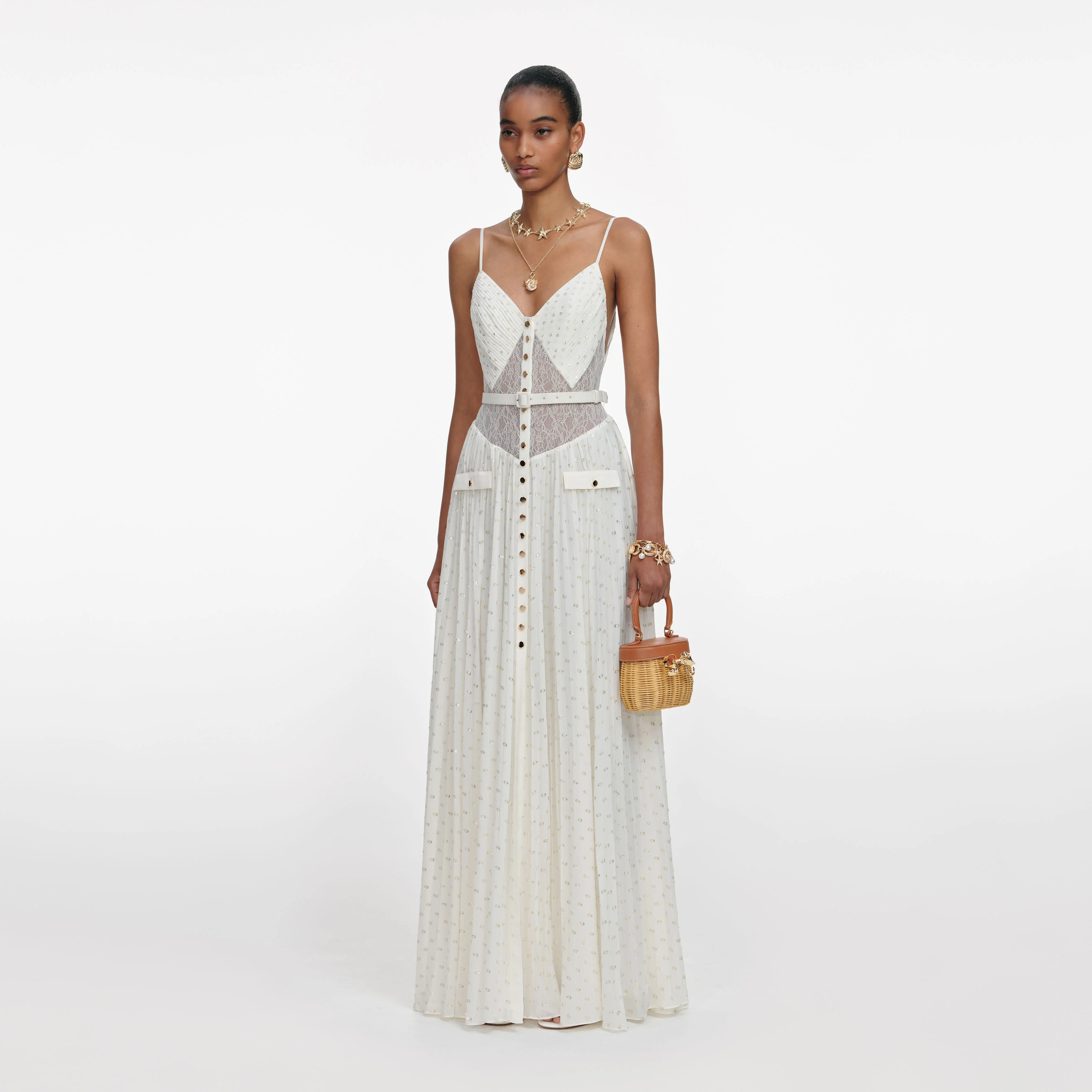 Cream And Gold Chiffon Maxi Dress - Image 2