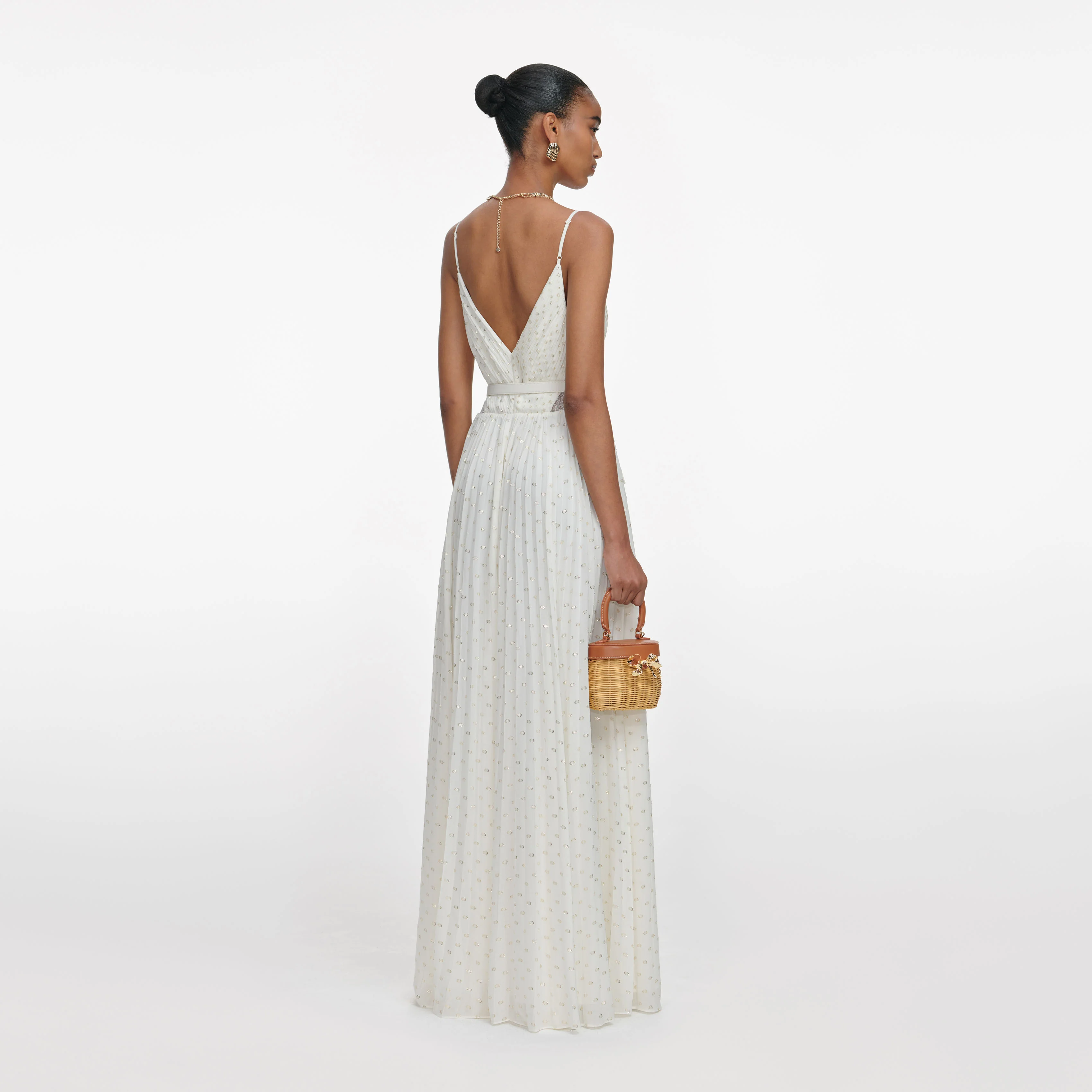 Cream And Gold Chiffon Maxi Dress - Image 3