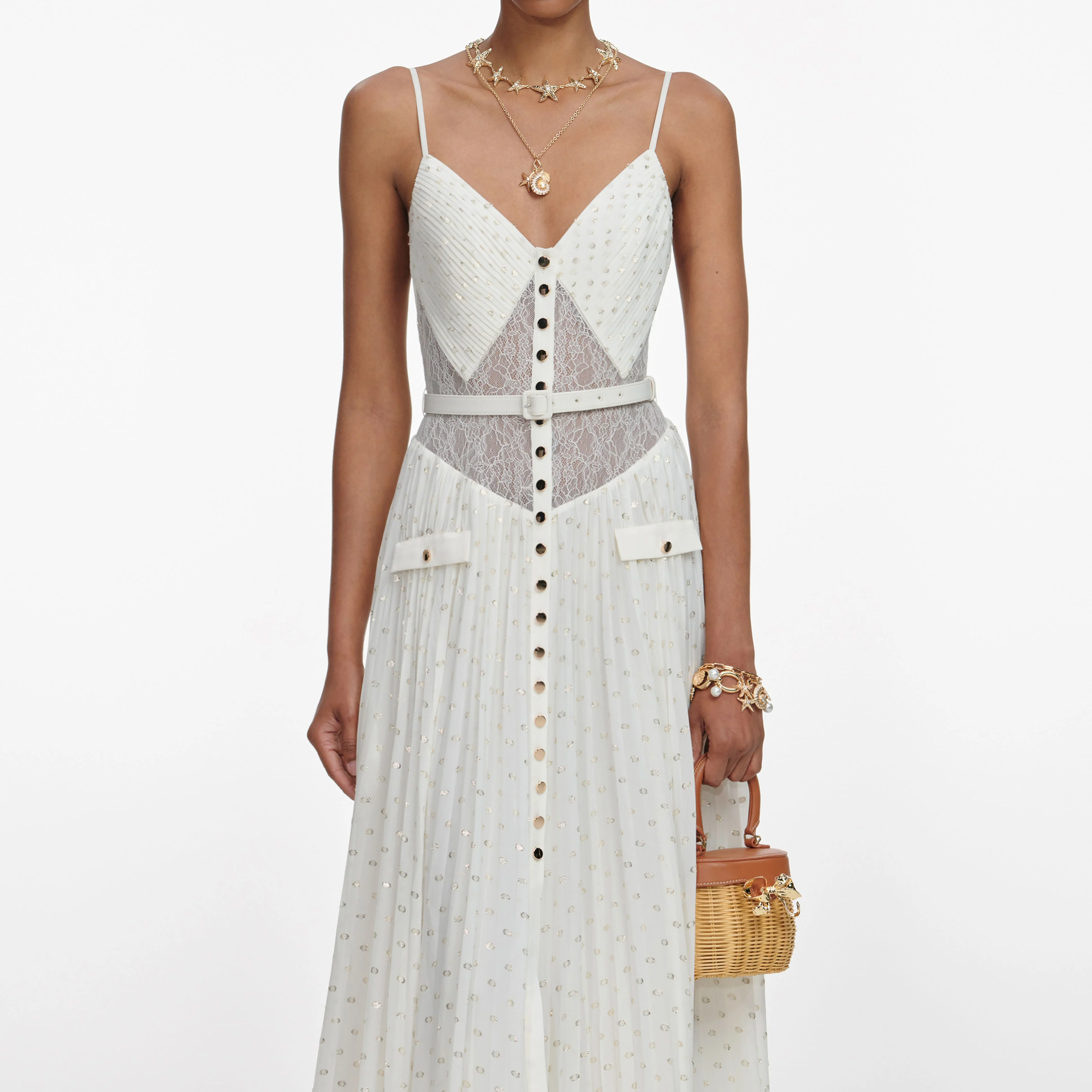 Cream And Gold Chiffon Maxi Dress - Image 4