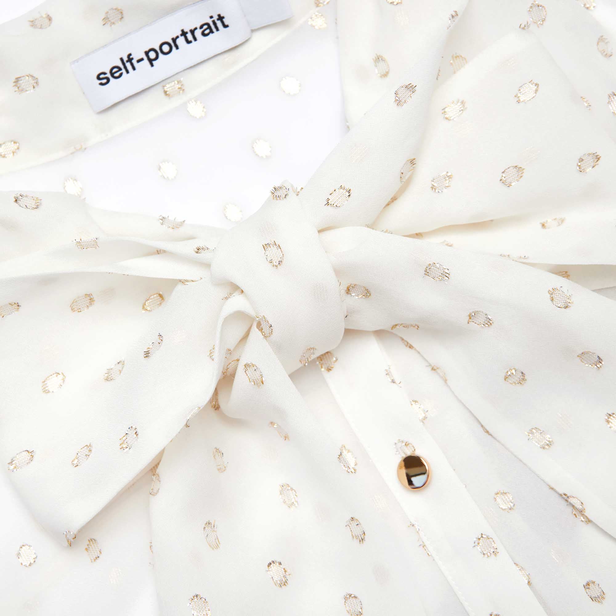 Cream And Gold Tie Neck Midi Dress - Image 5