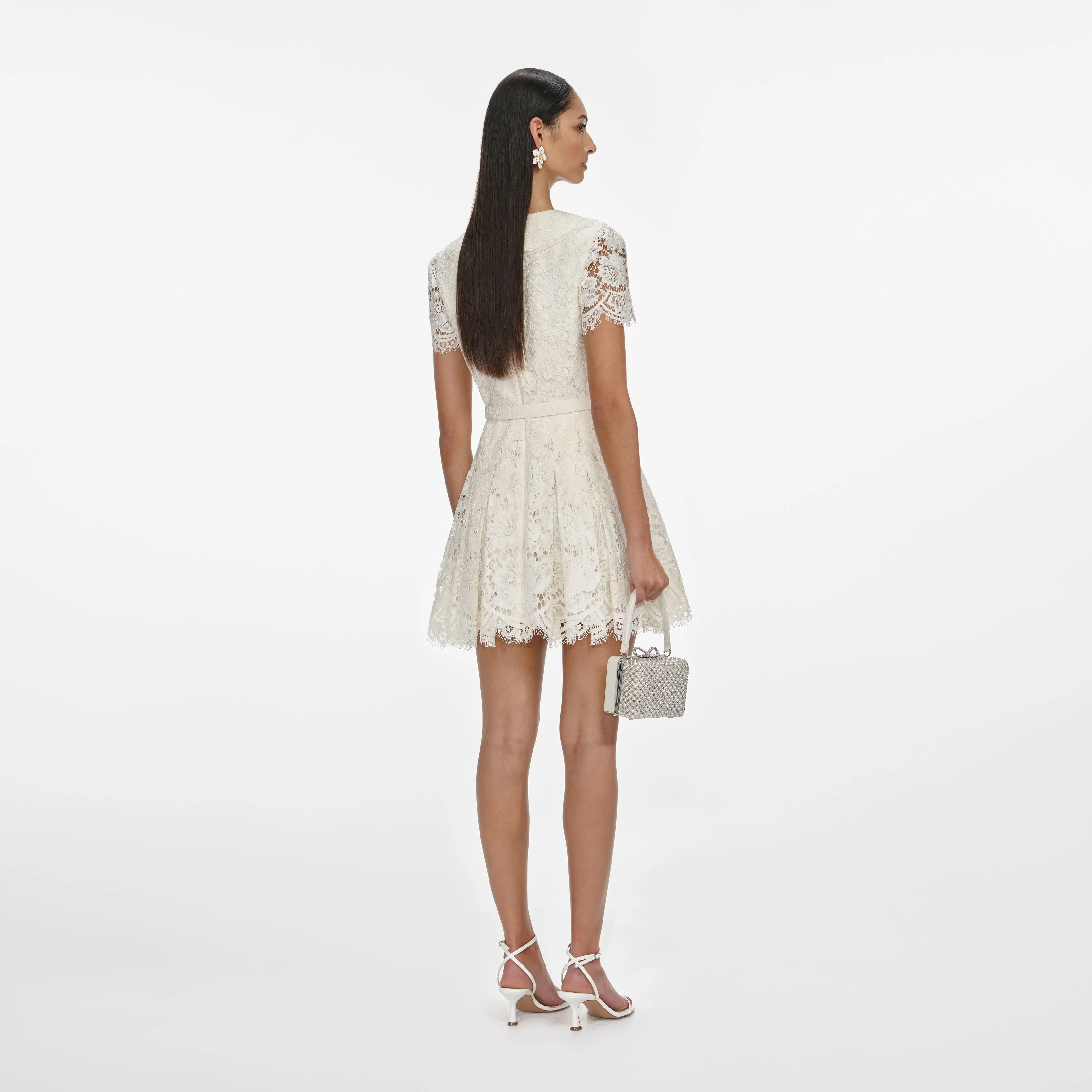 Cream Floral Lace Mini Dress - Image 3