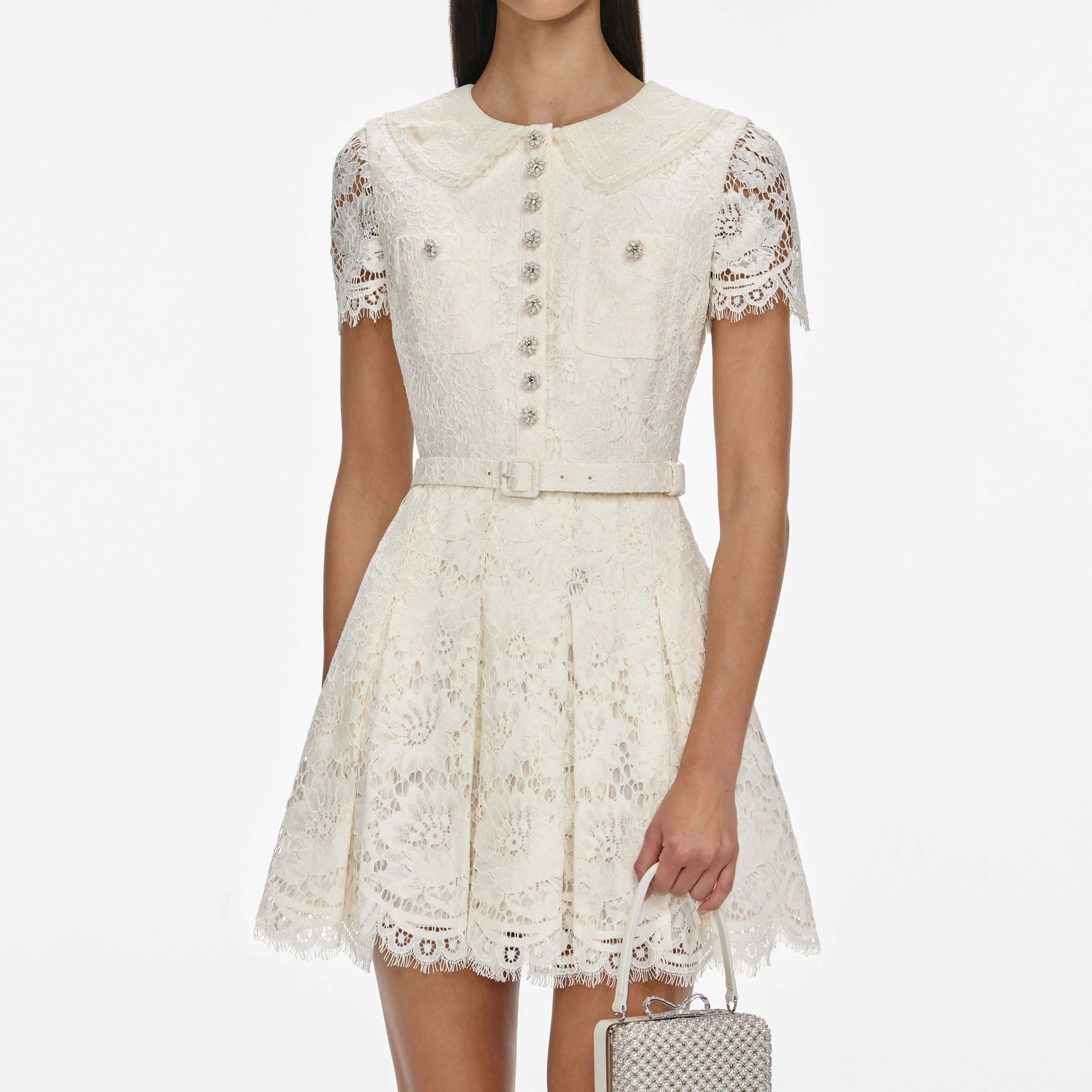 Cream Floral Lace Mini Dress - Image 4