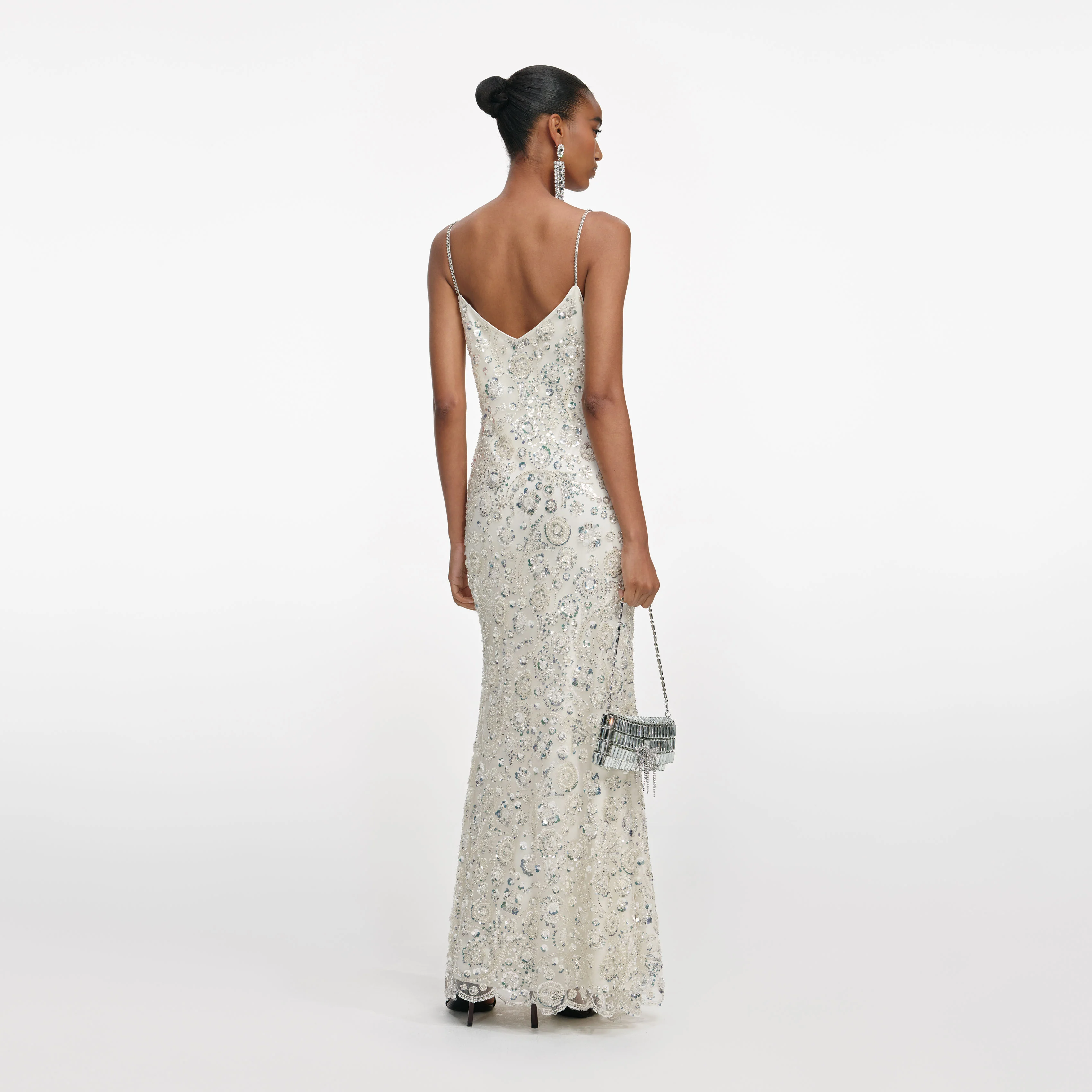 Cream Floral Sequin Maxi Dress - Image 3