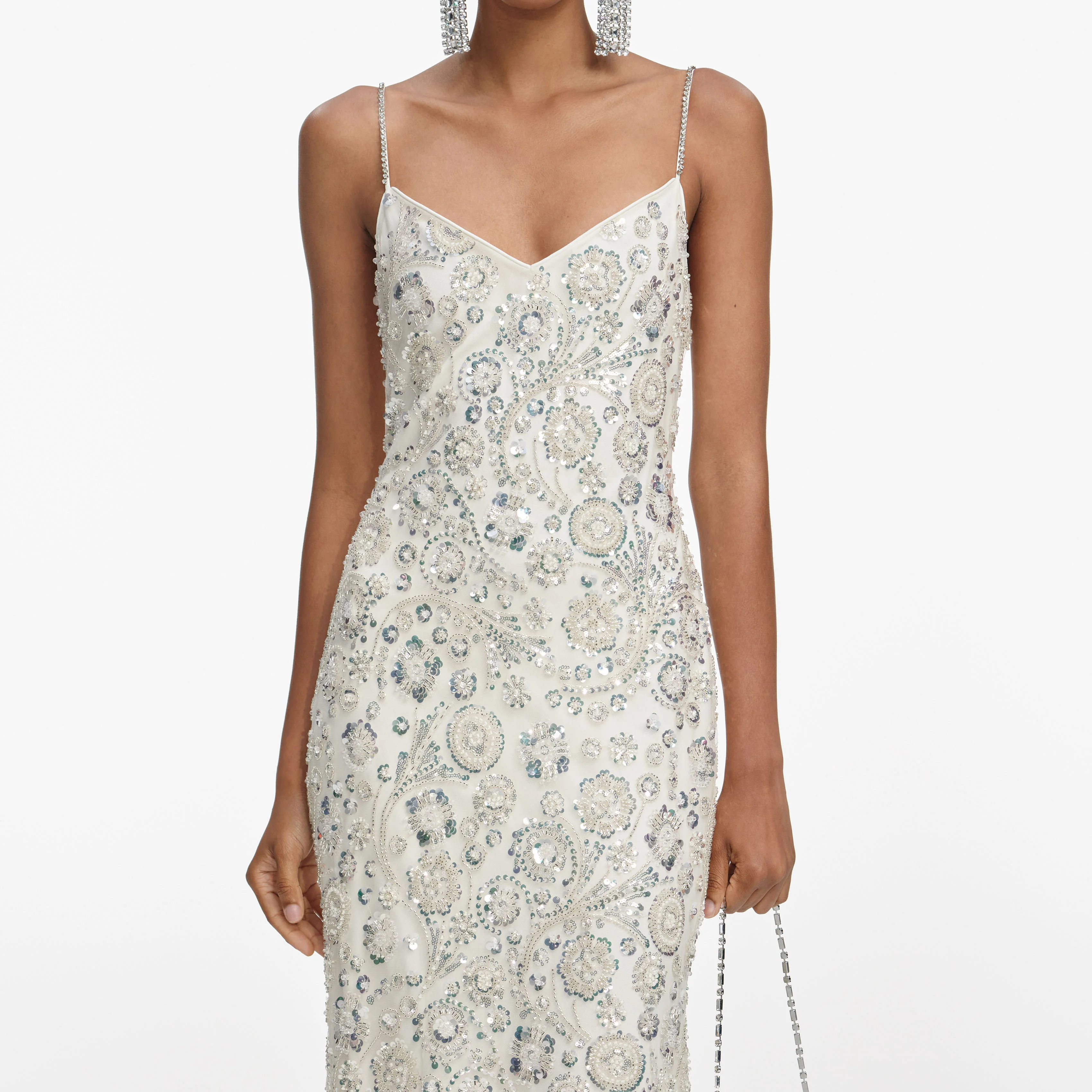 Cream Floral Sequin Maxi Dress - Image 4
