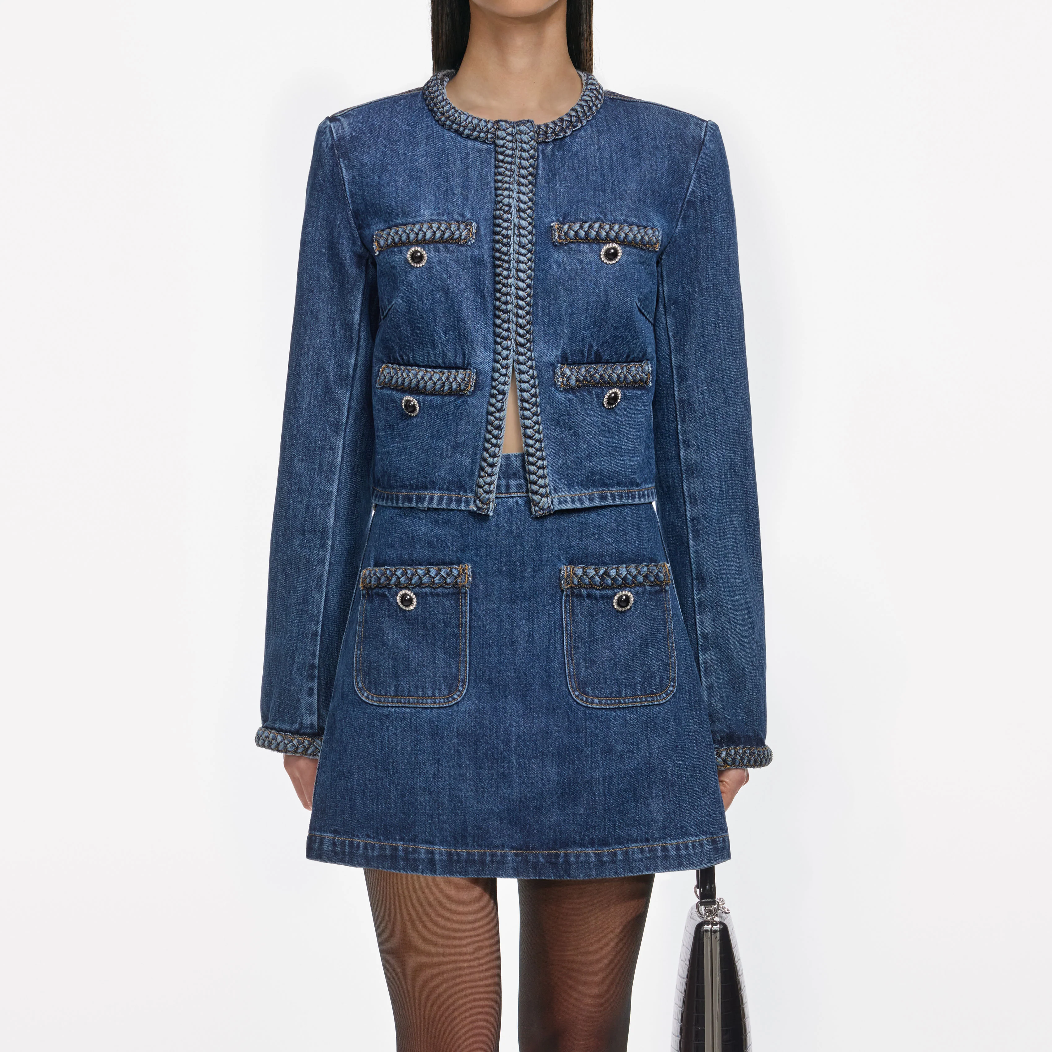 Denim Braided Mini Skirt - Image 4
