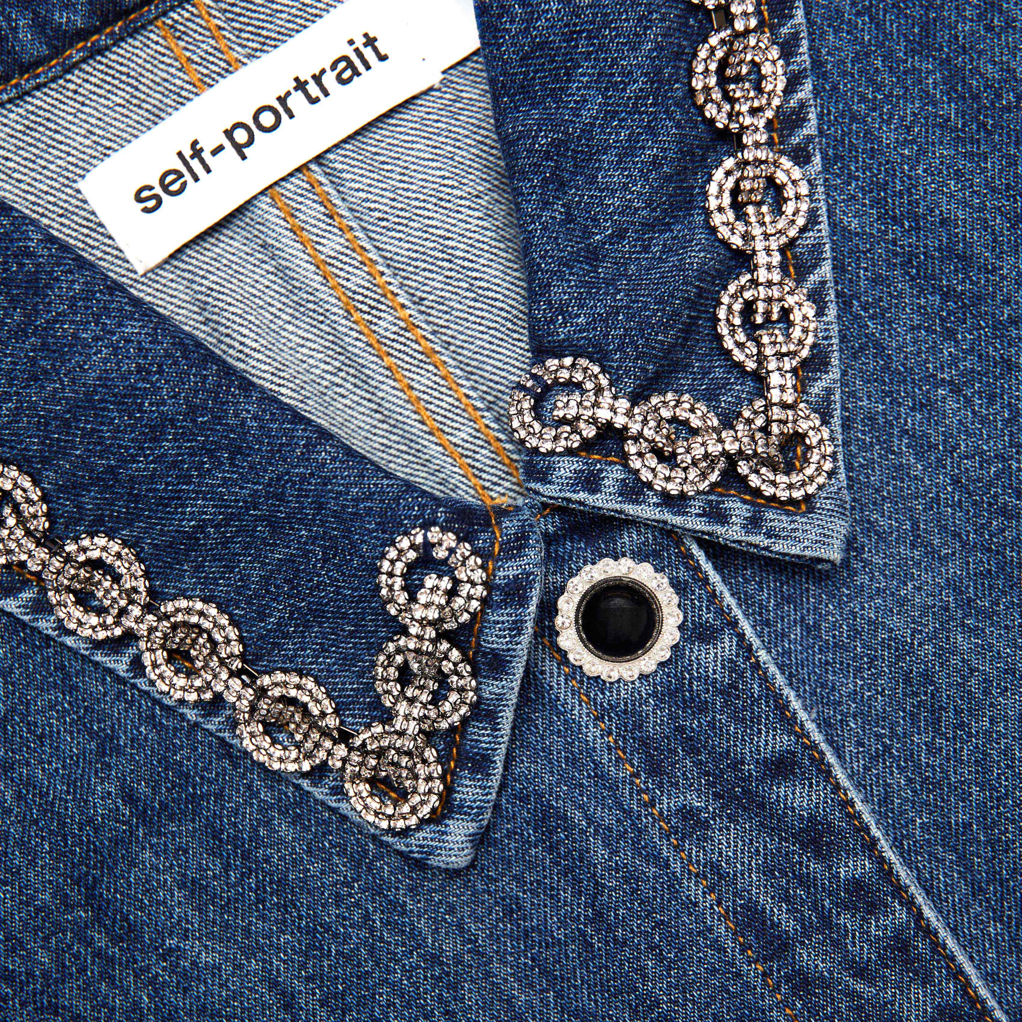 Denim Crystal Trim Collared Mini Dress - Image 5