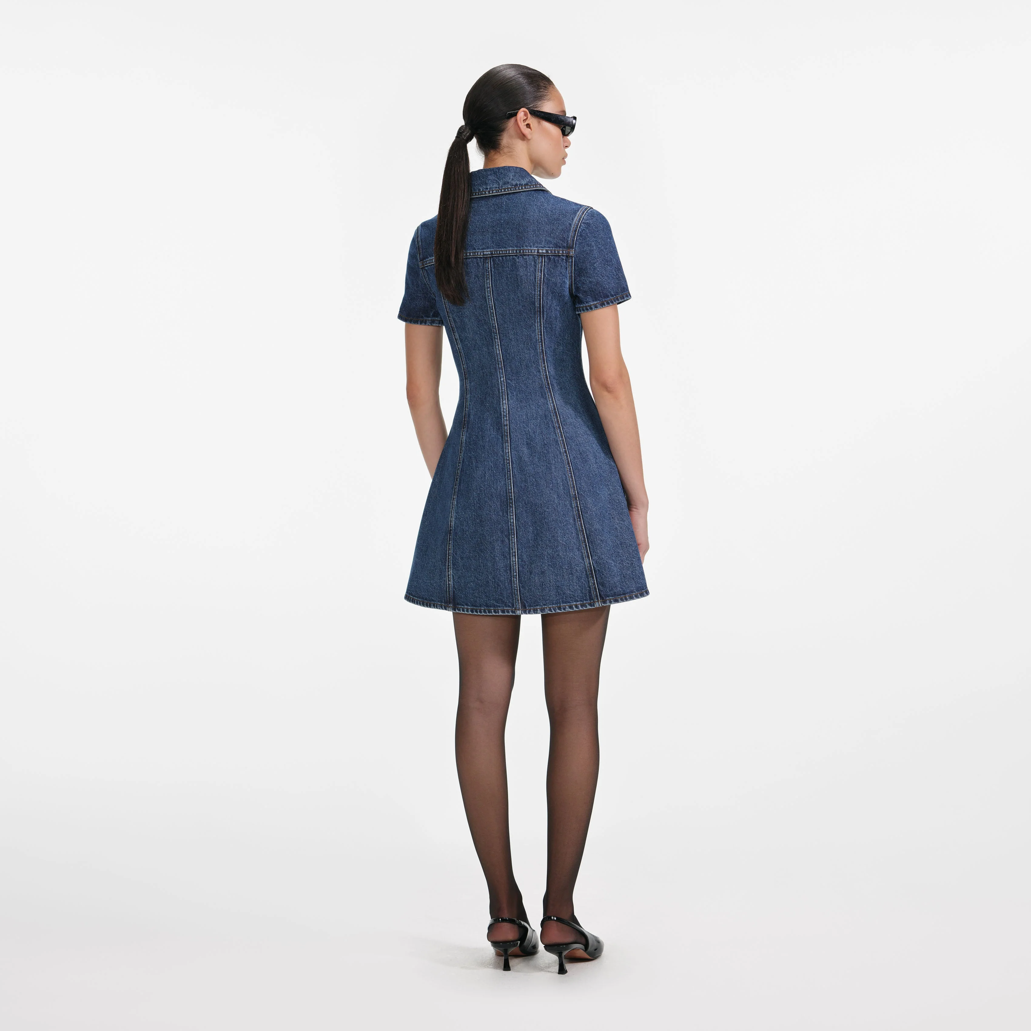 Denim Collared Mini Dress - Image 3