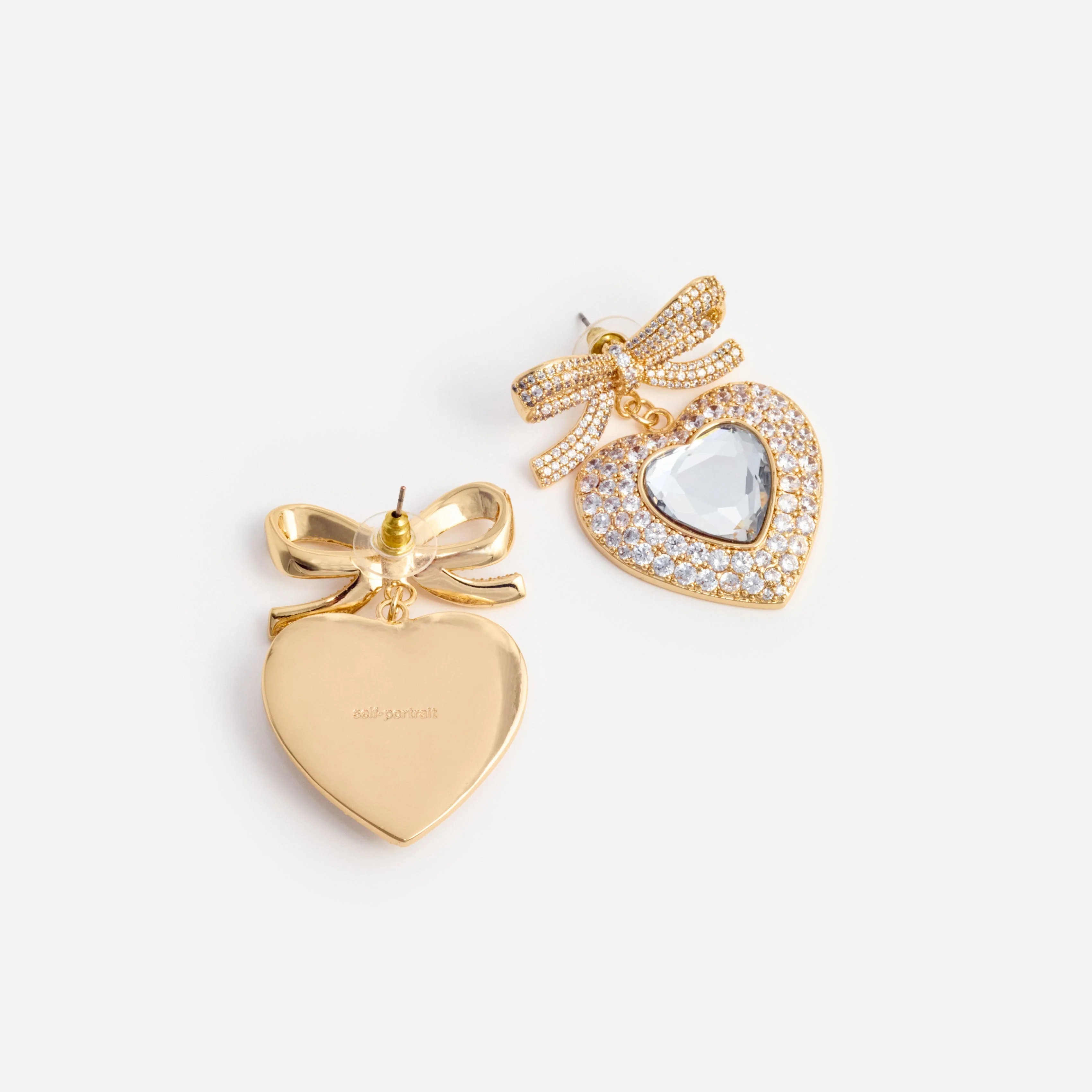 Gold Bow Crystal Heart Earrings - Image 3