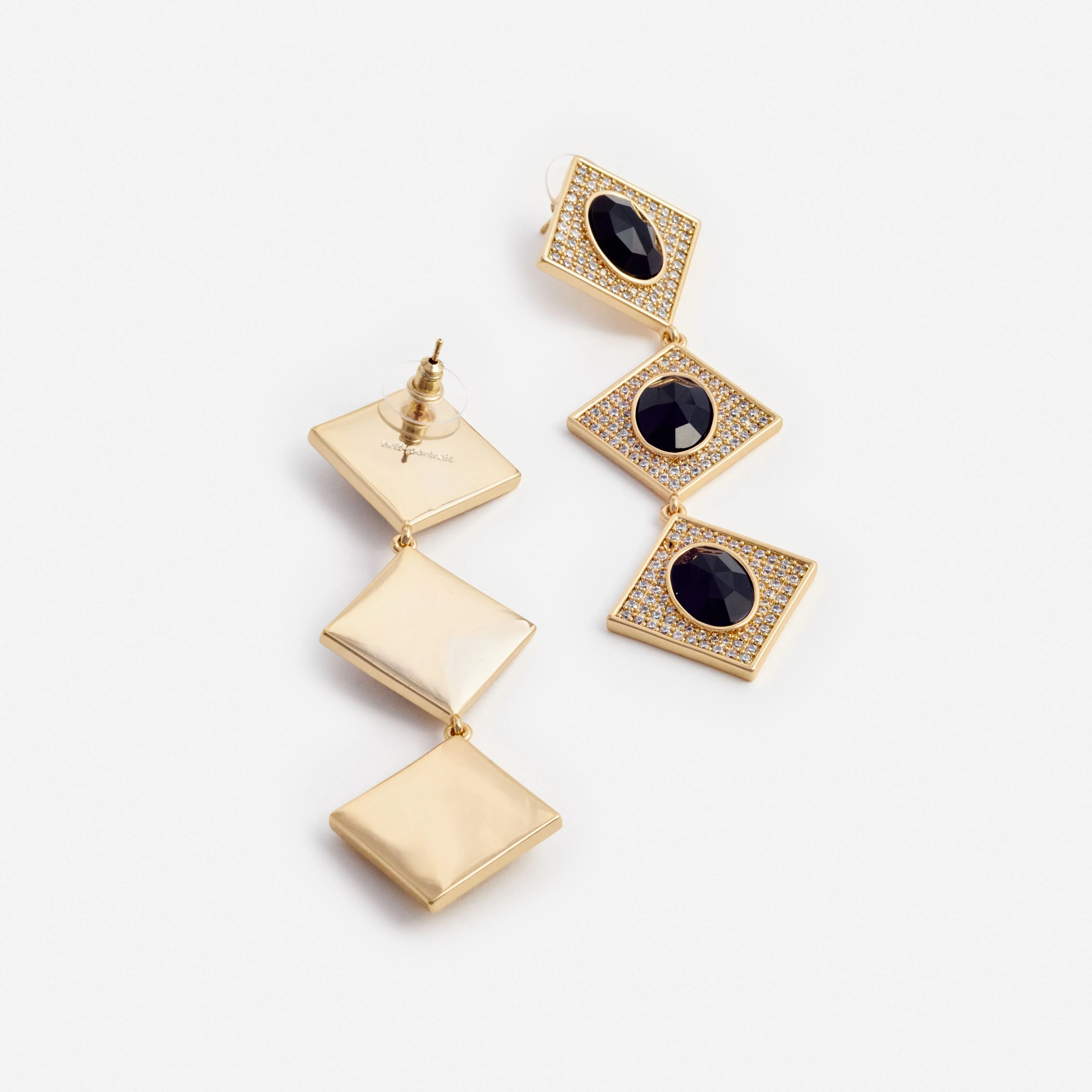 Gold Crystal Black Tiered Earrings - Image 3