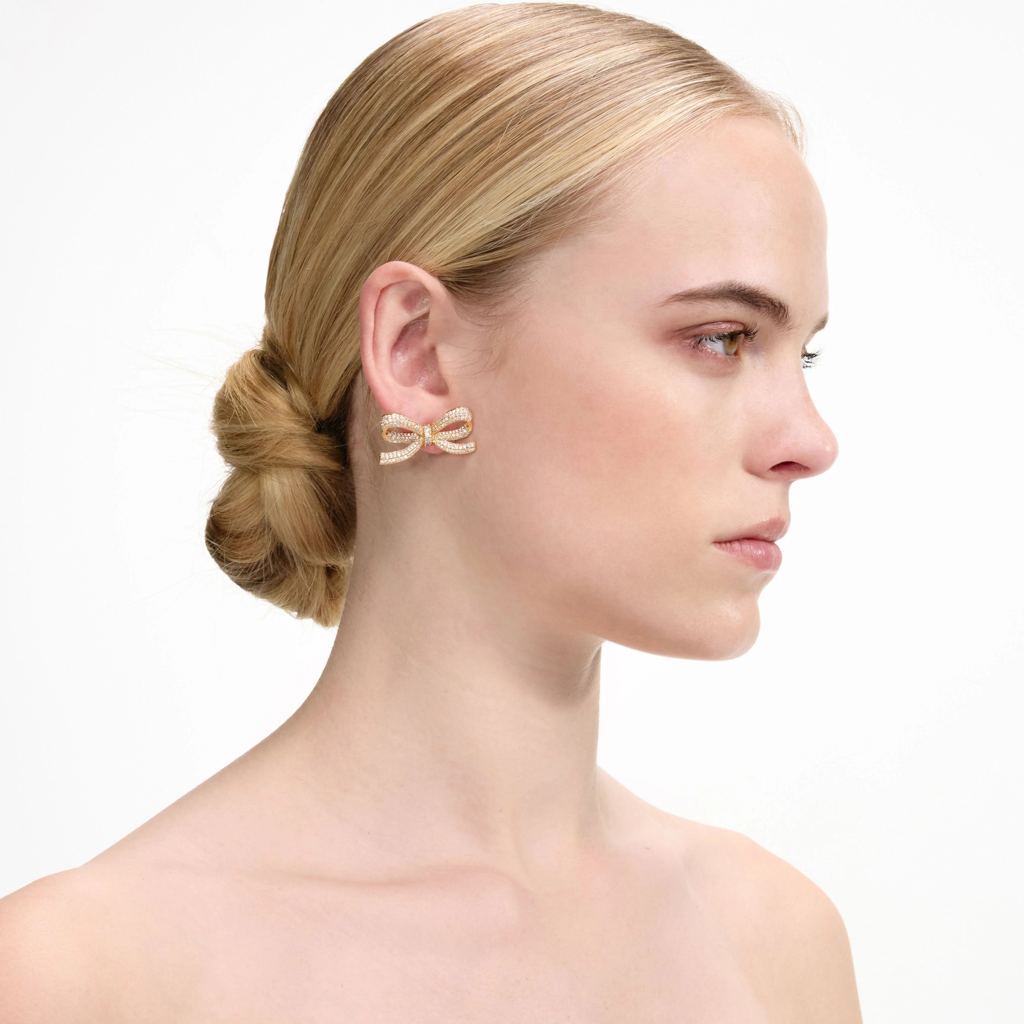 Gold Crystal Bow Earrings - Image 2