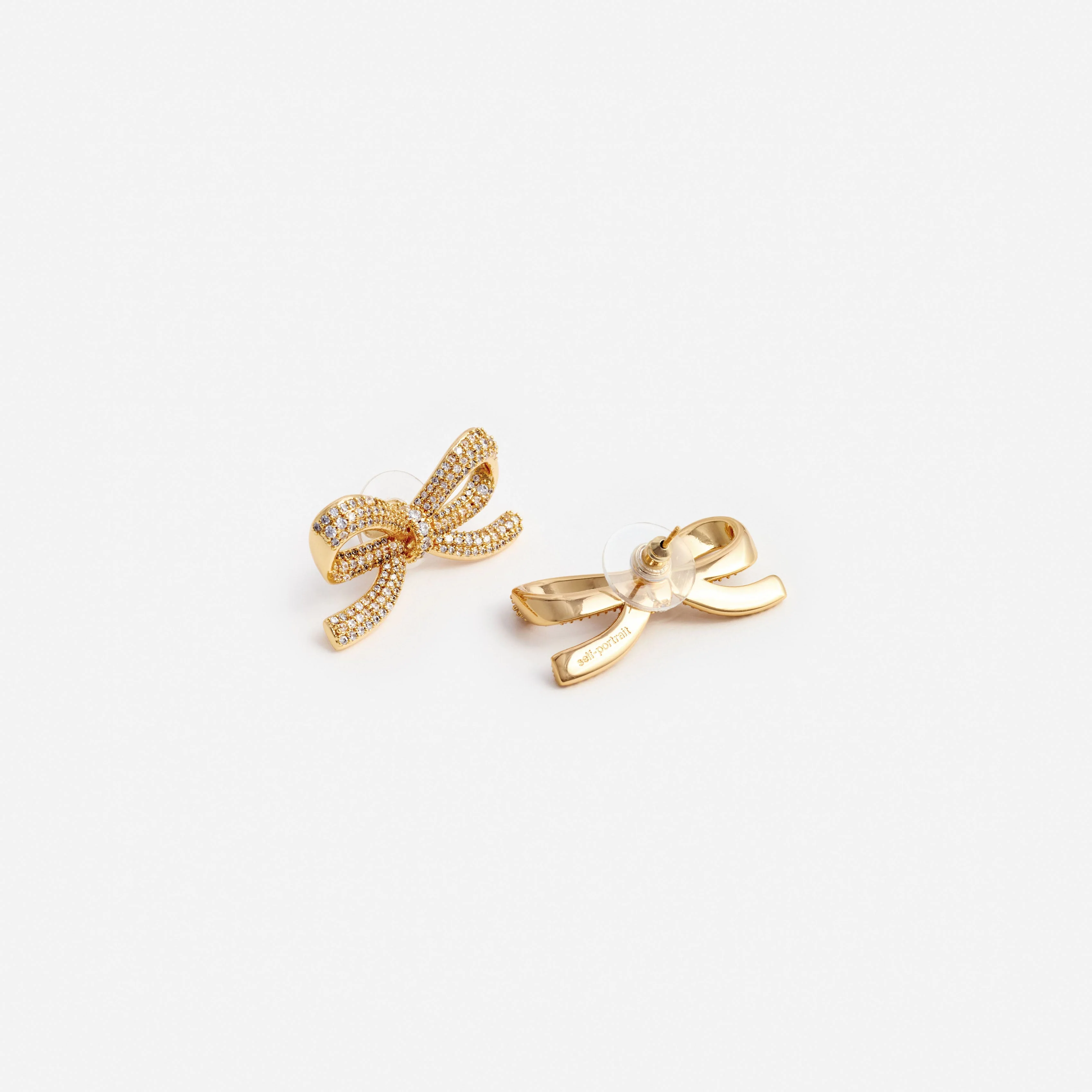 Gold Crystal Bow Earrings - Image 3