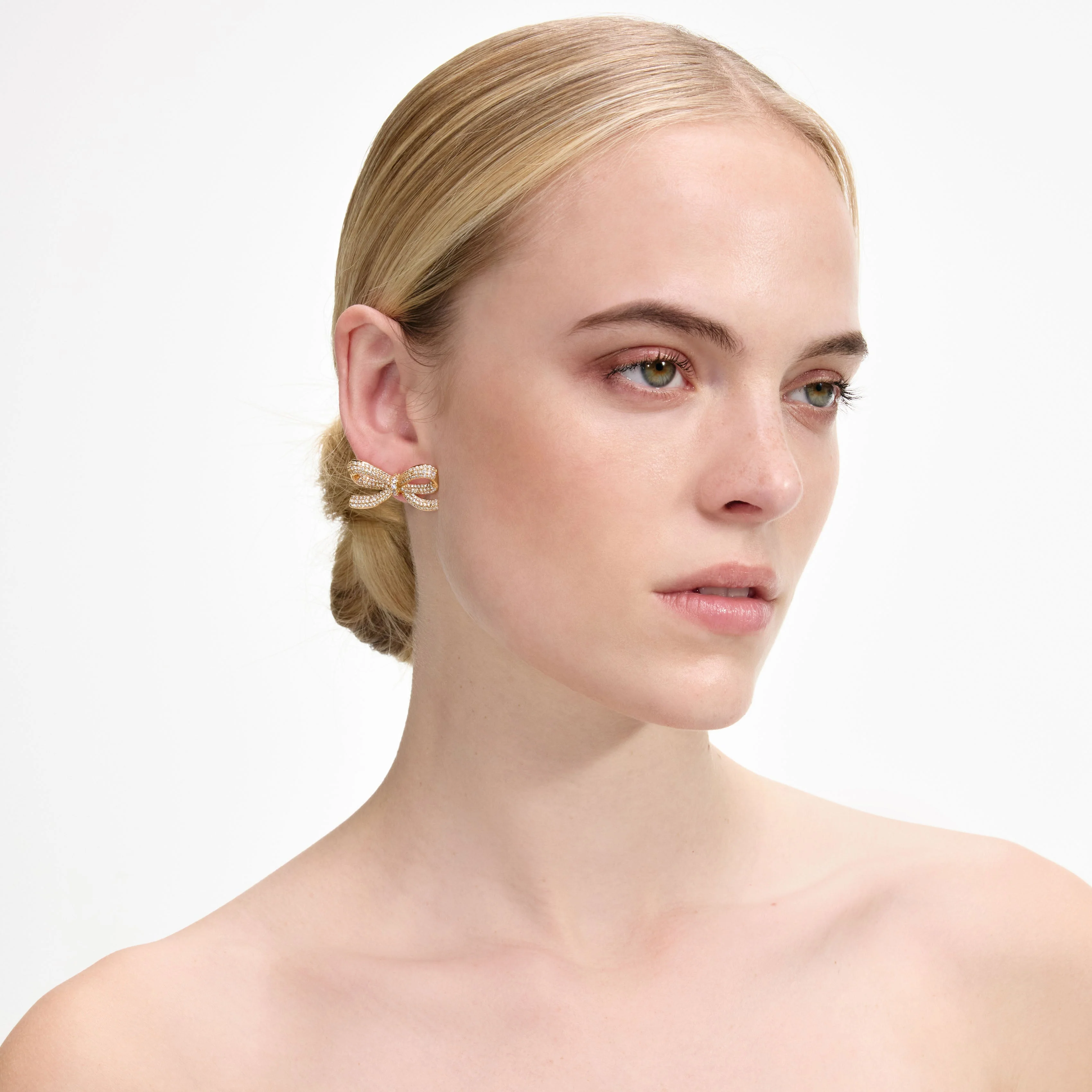 Gold Crystal Bow Earrings - Image 4