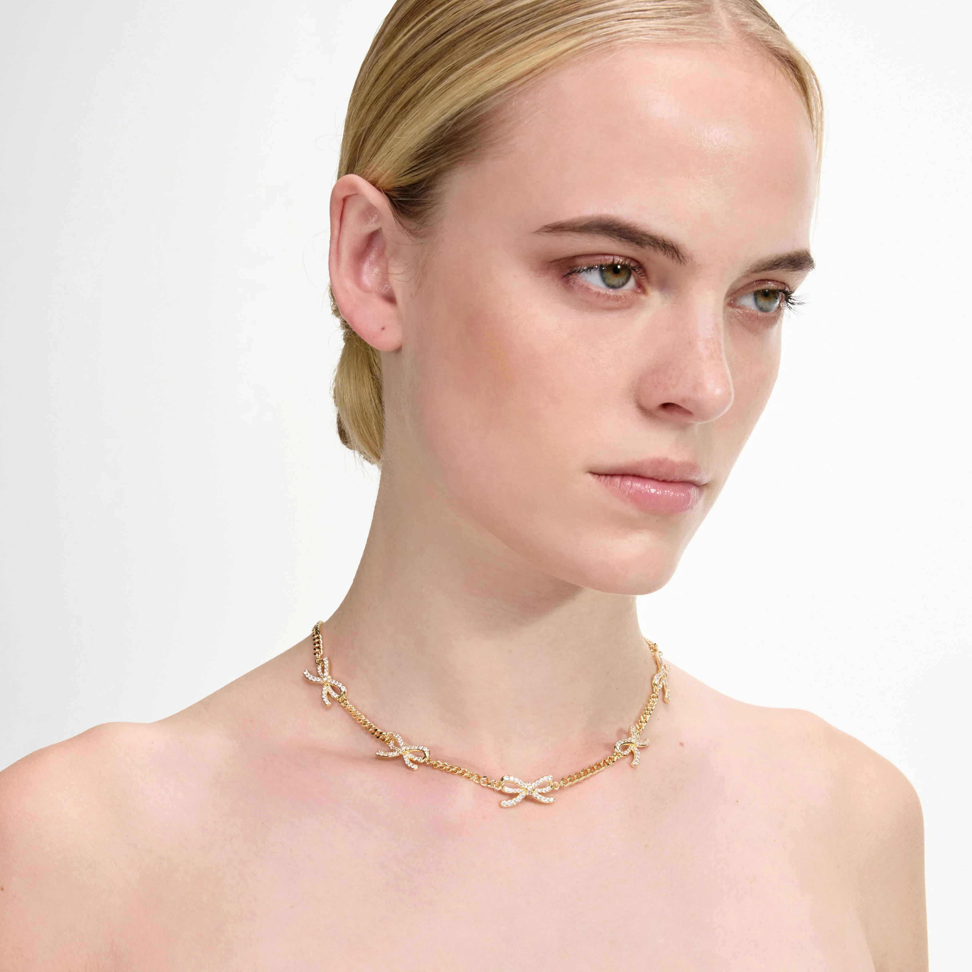 Gold Crystal Bow Necklace - Image 2