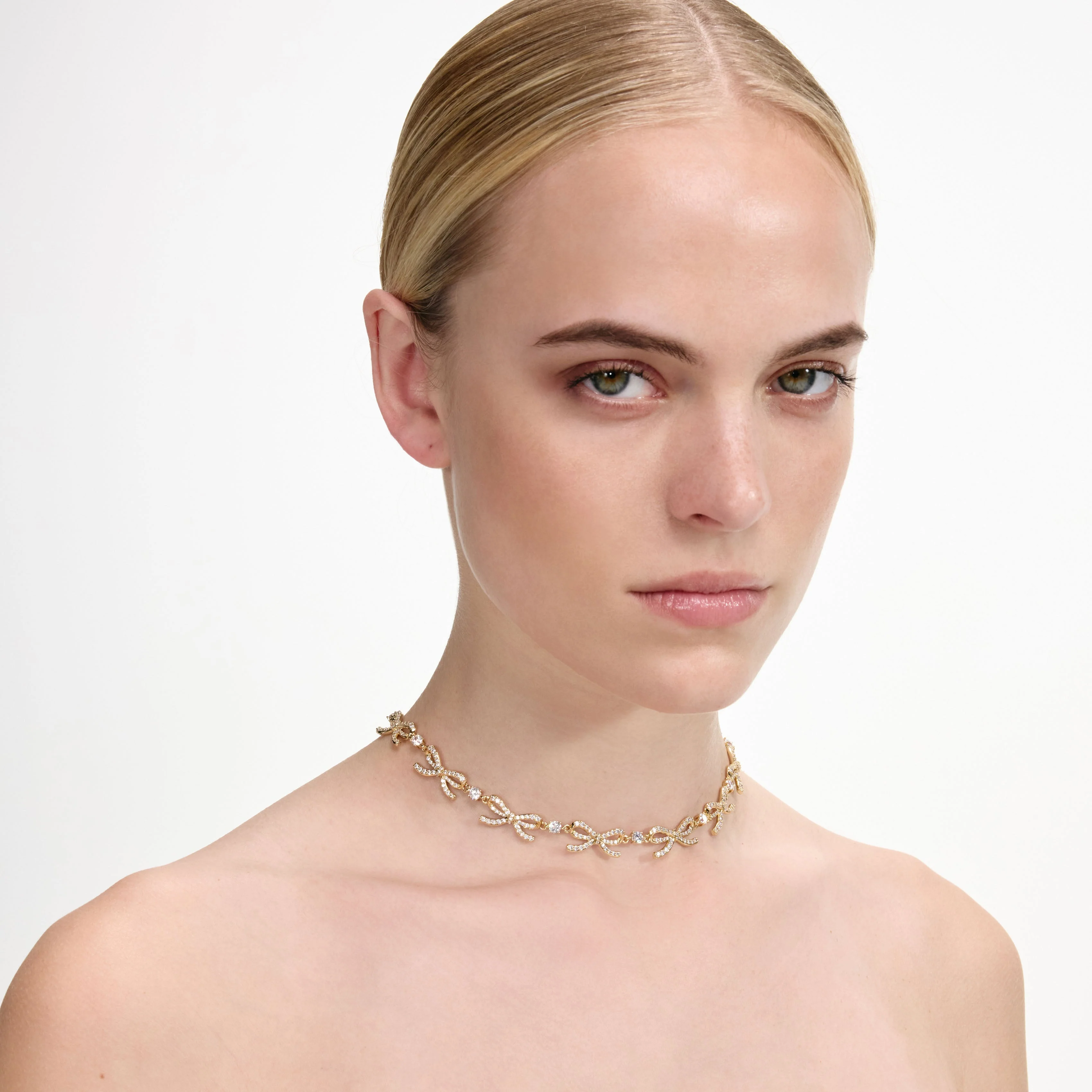 Gold Crystal Bows Necklace - Image 2