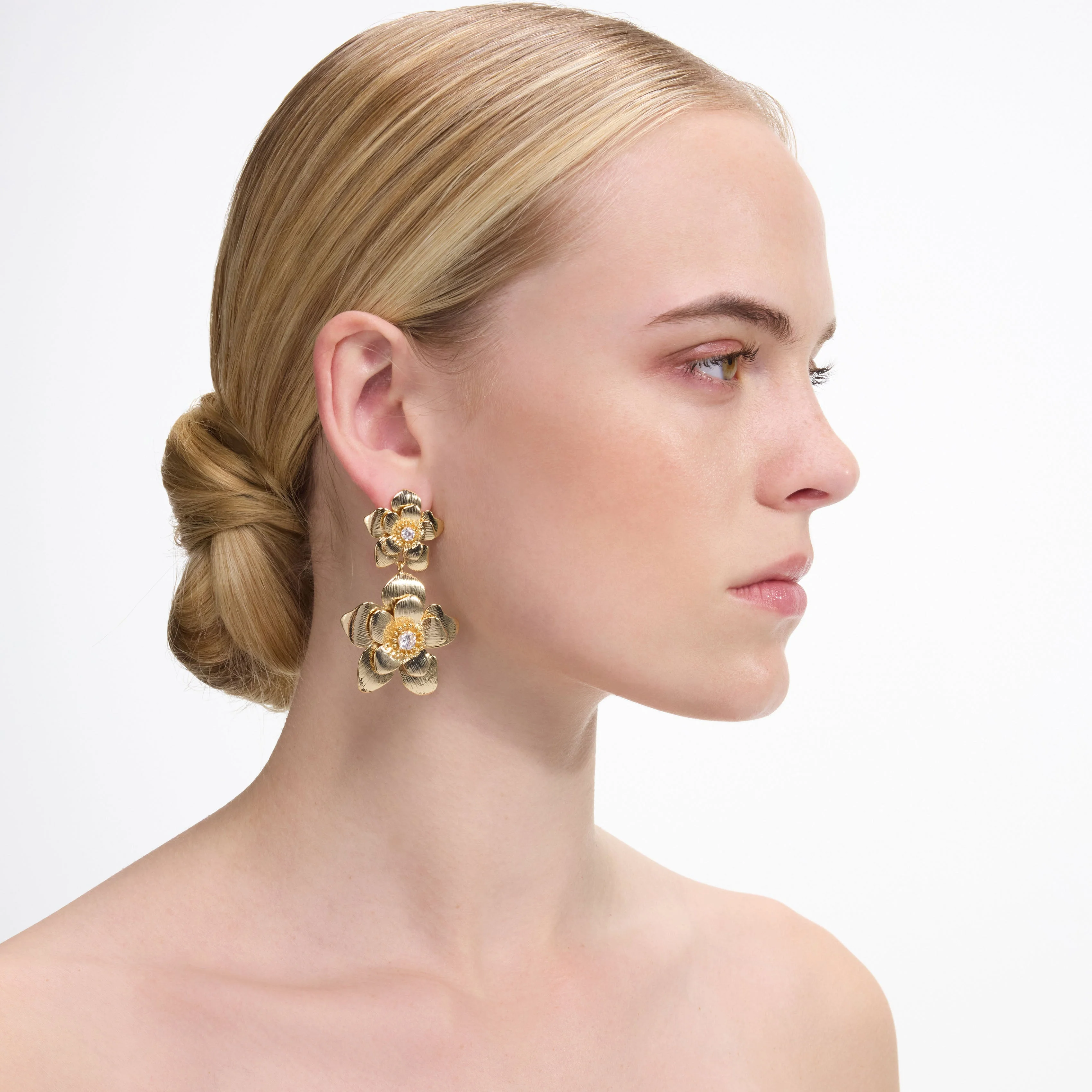 Gold Flower Tiered Earrings - Image 2
