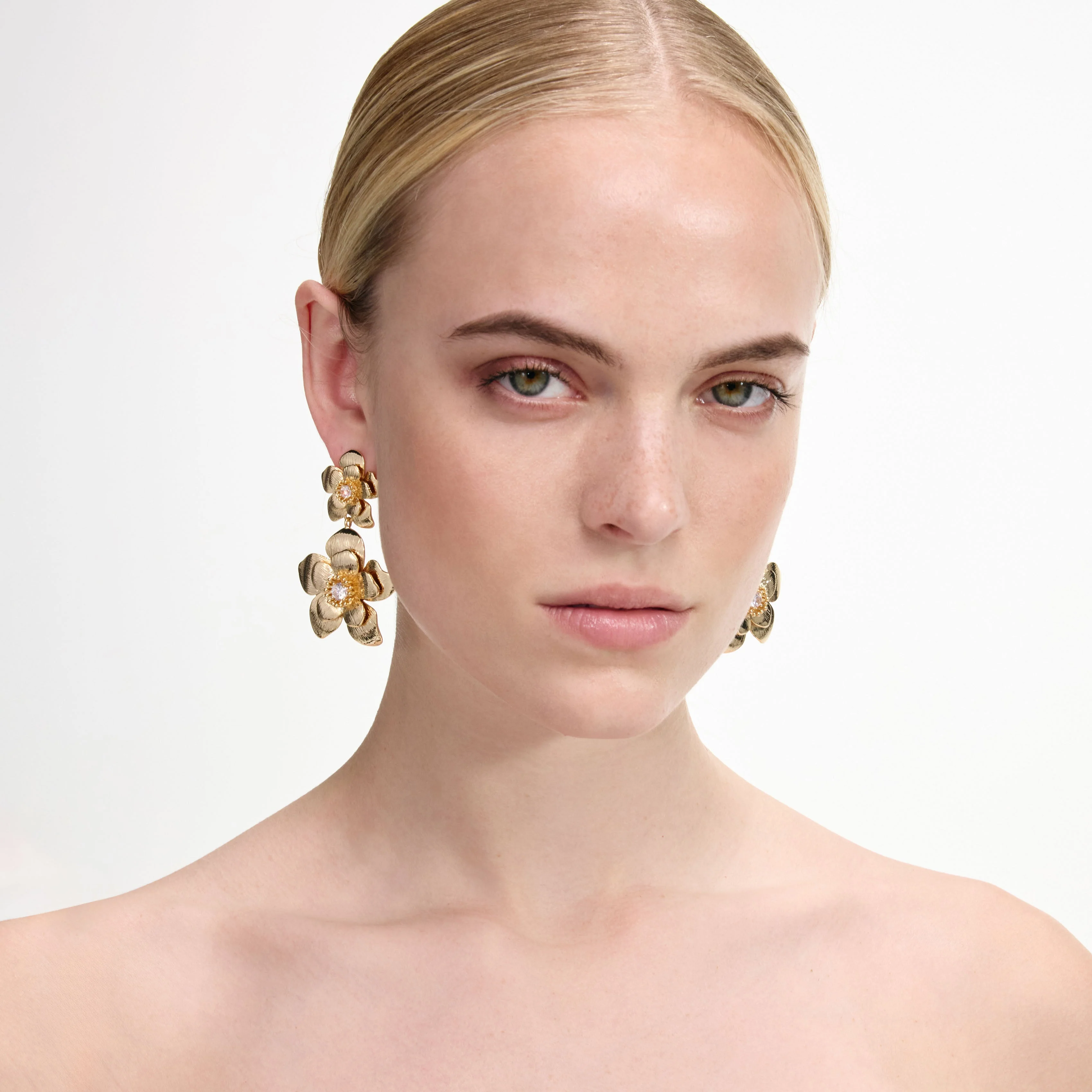 Gold Flower Tiered Earrings - Image 4