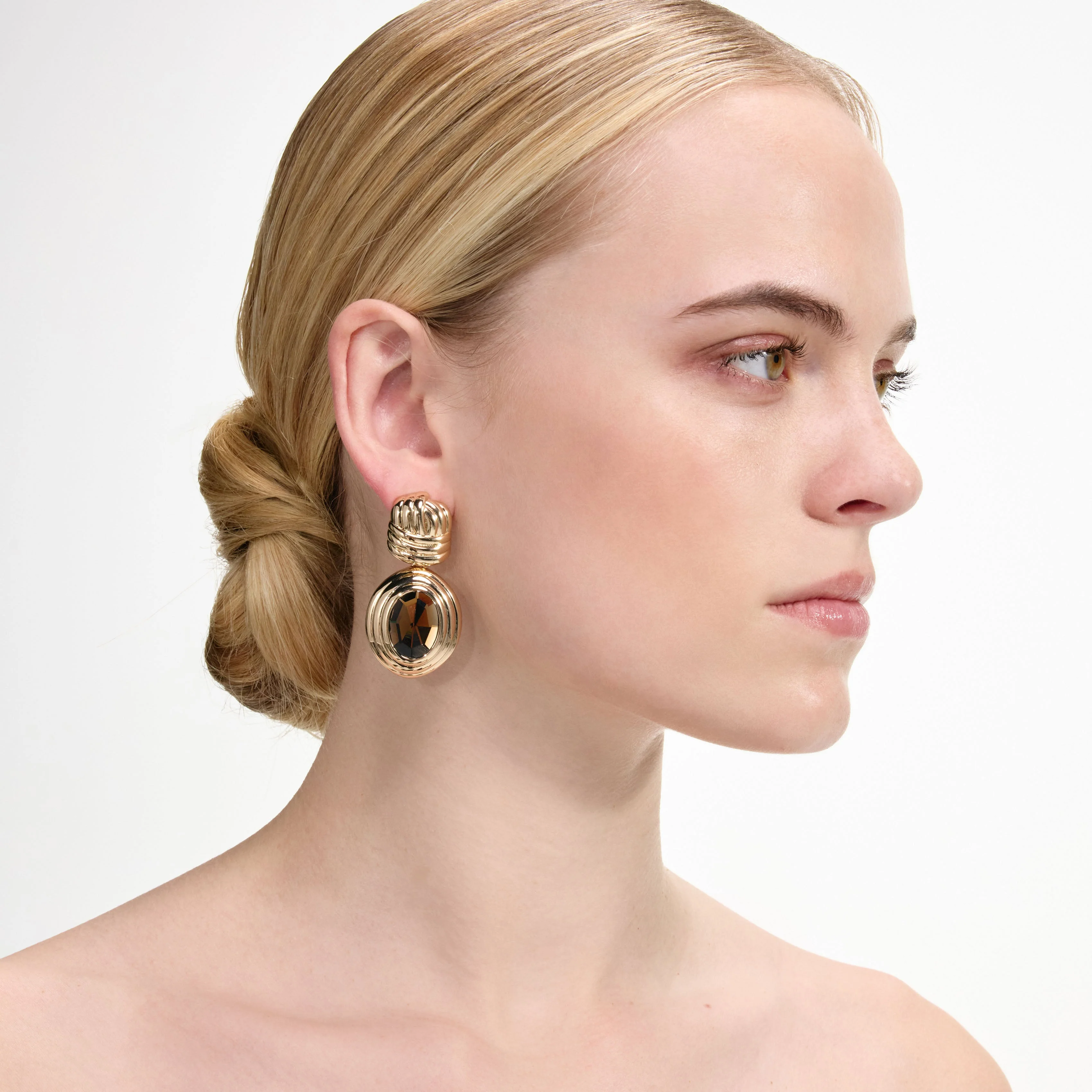 Gold Knot Tiered Amber Earrings - Image 2