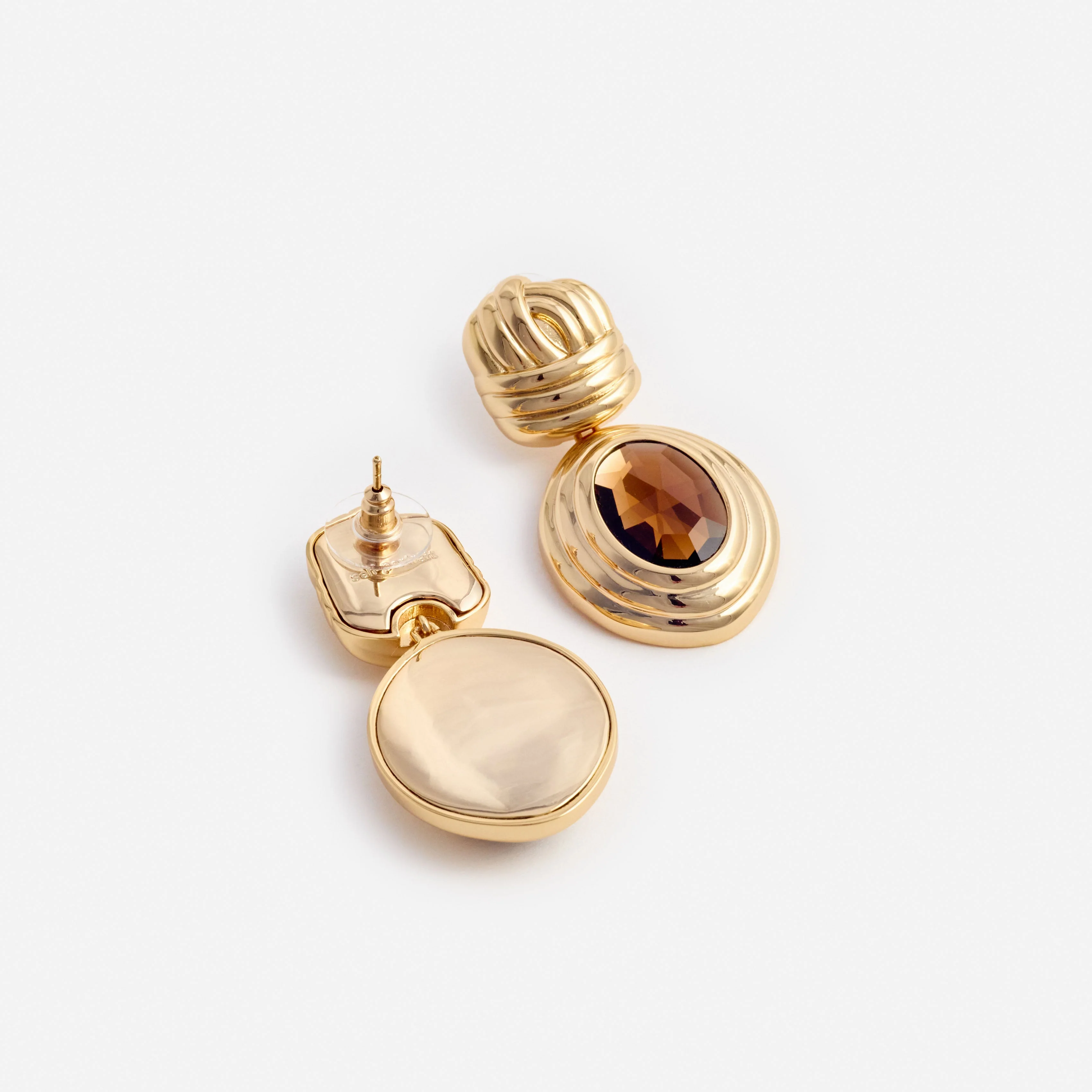 Gold Knot Tiered Amber Earrings - Image 3
