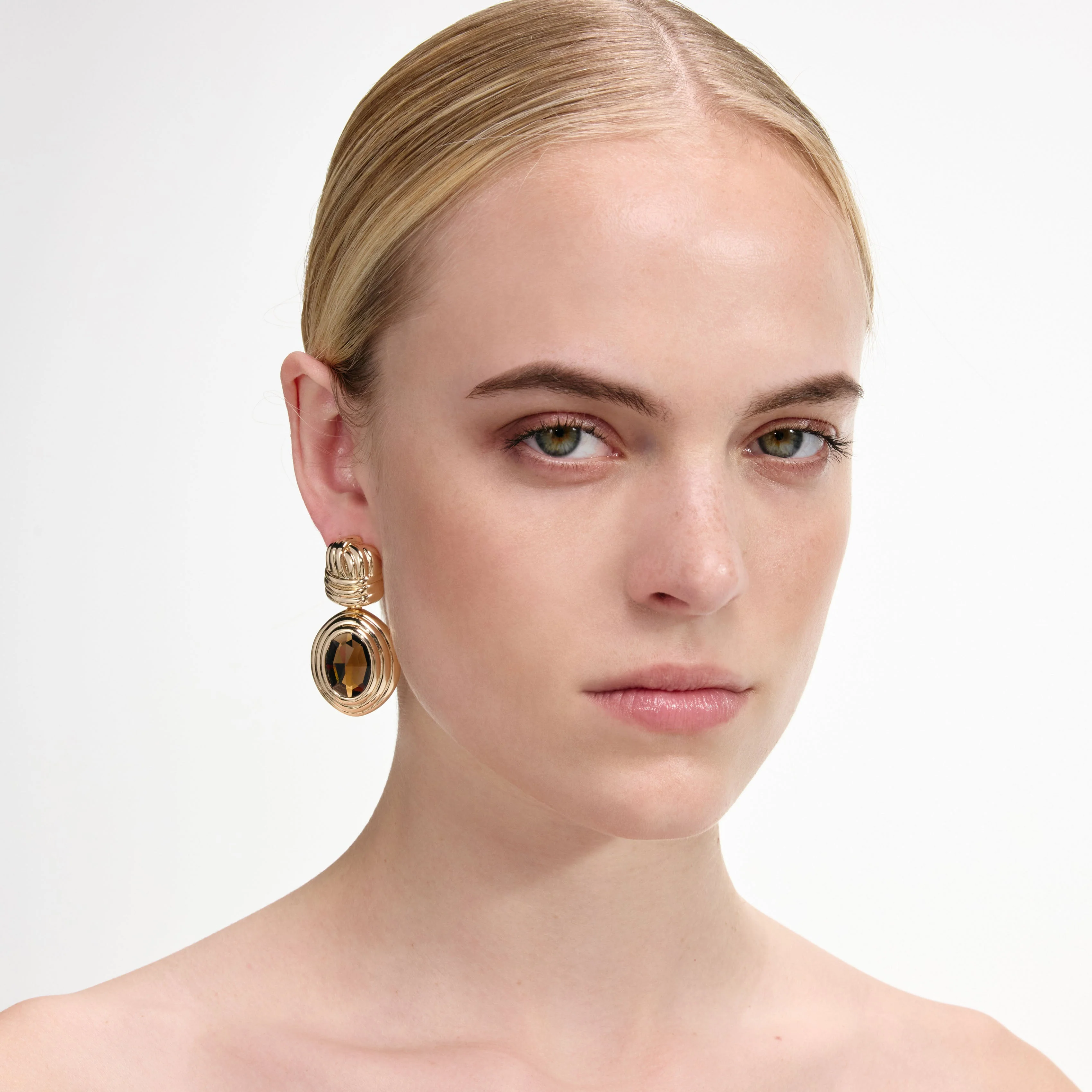 Gold Knot Tiered Amber Earrings - Image 4