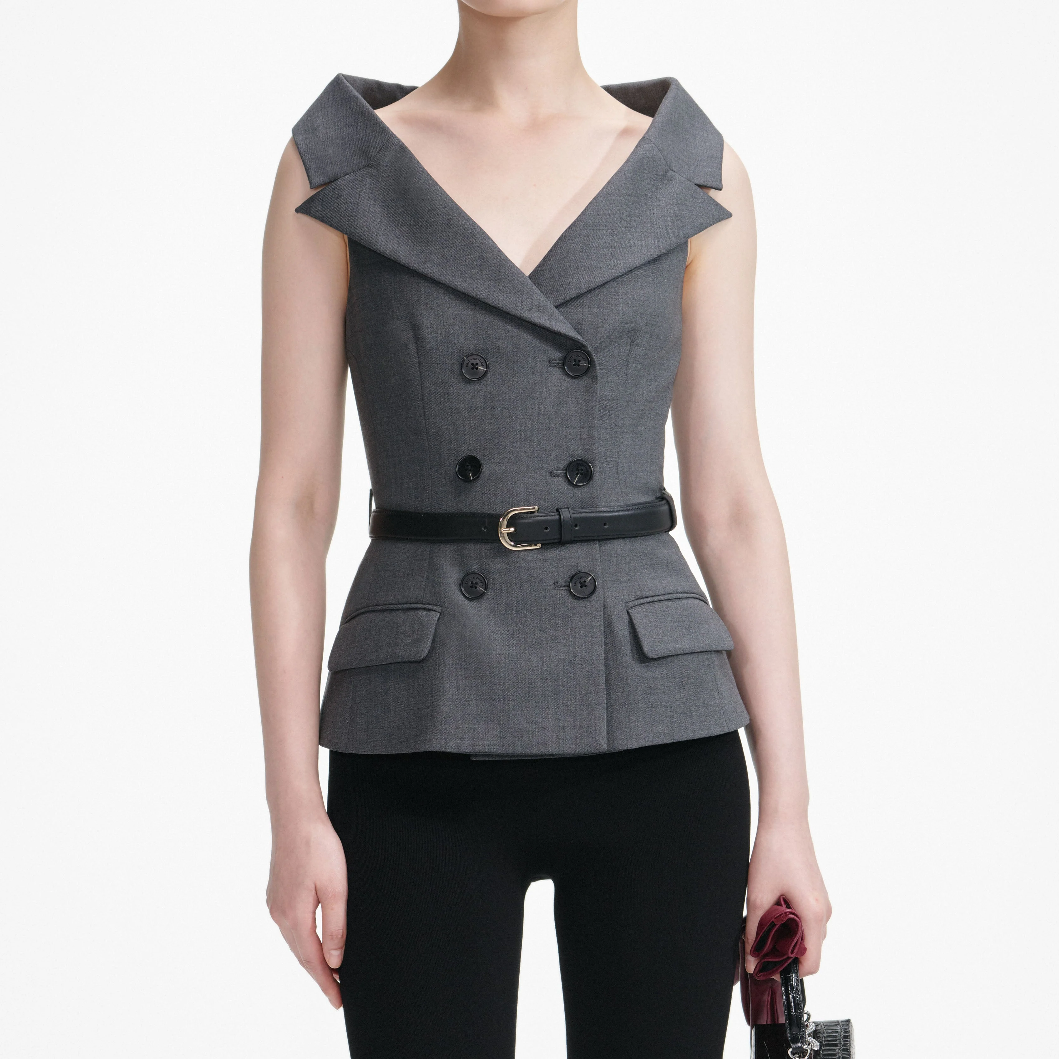 Grey Wool Tailored Top - Image 4