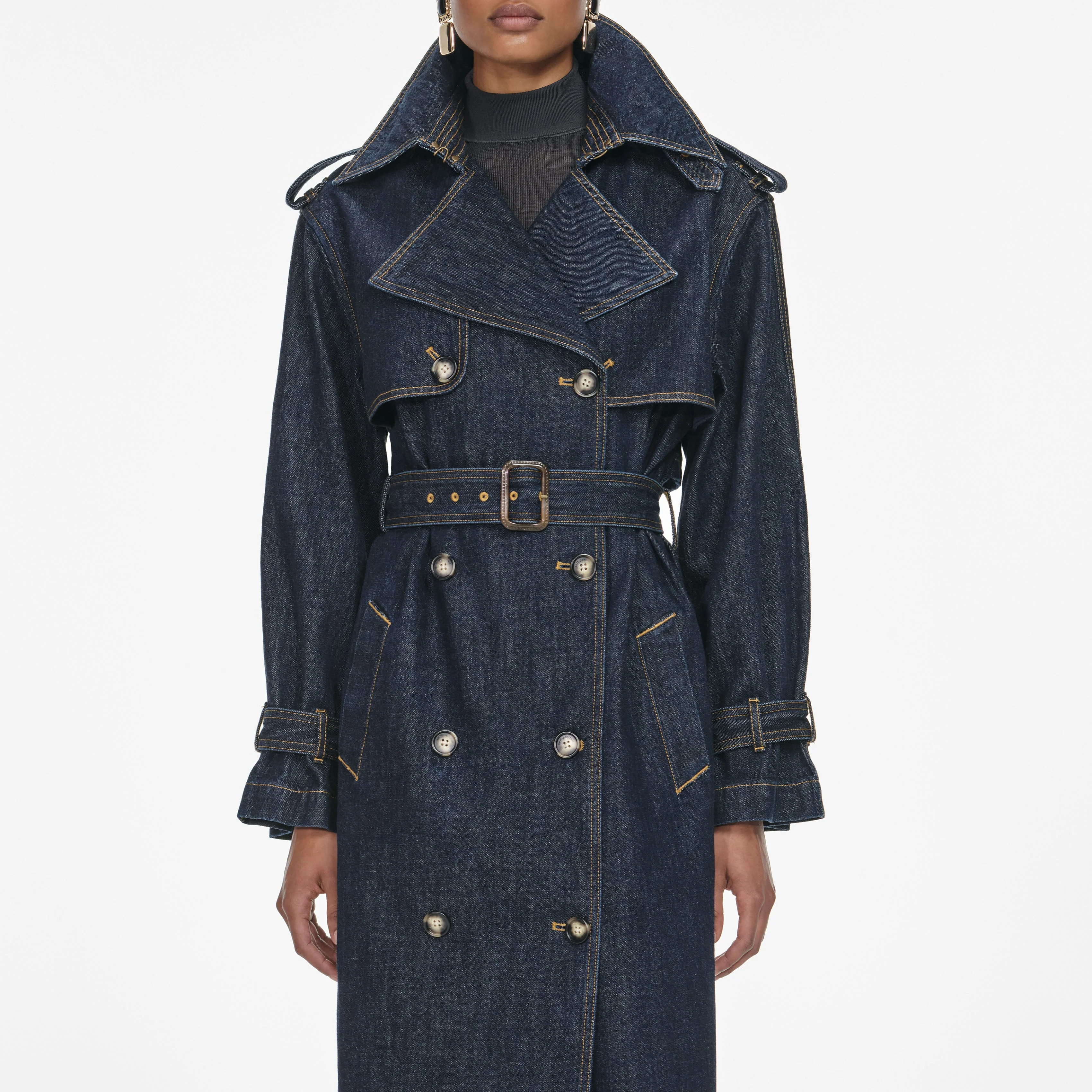 Indigo Denim Trench Coat - Image 4