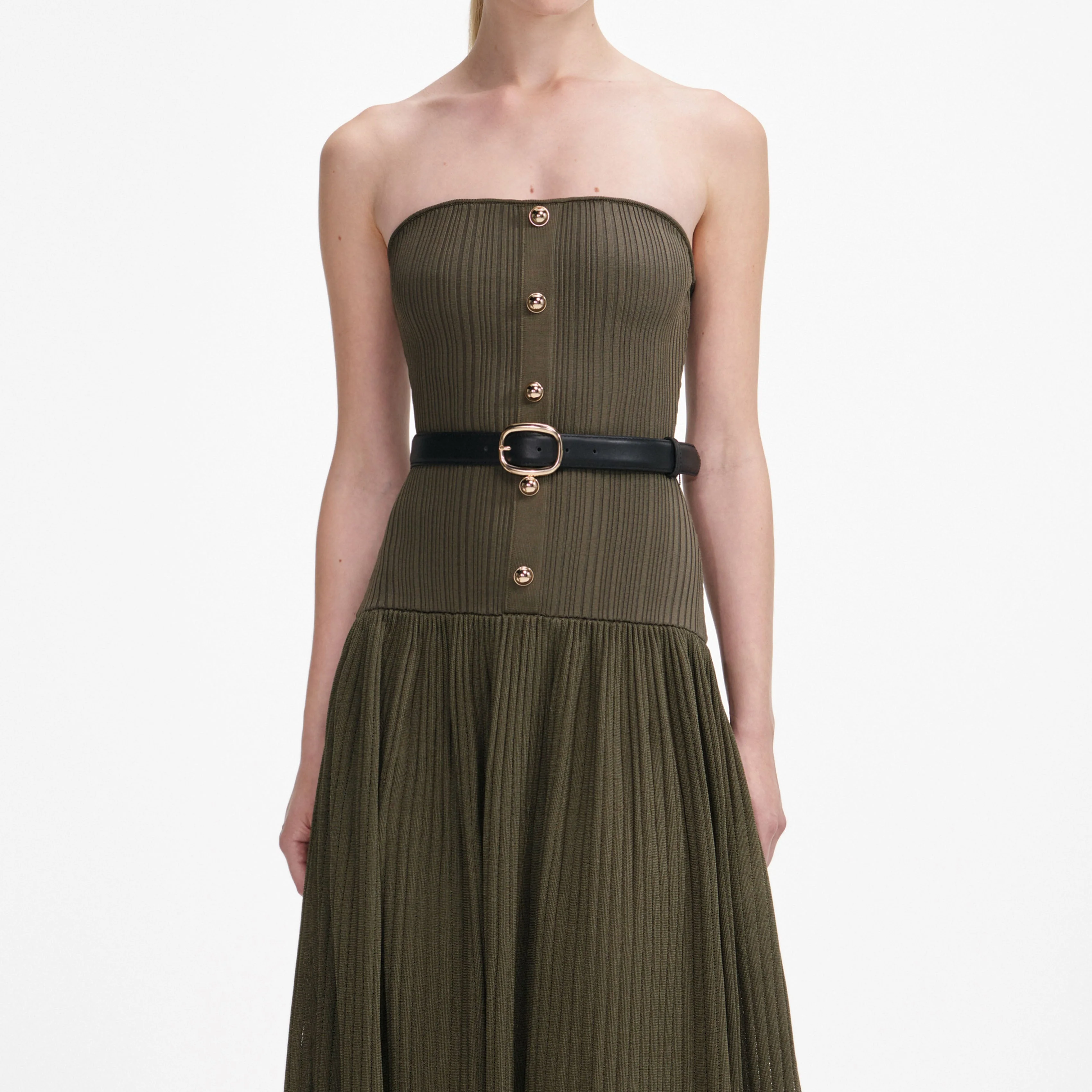 Khaki Bandeau Knit Midi Dress - Image 4
