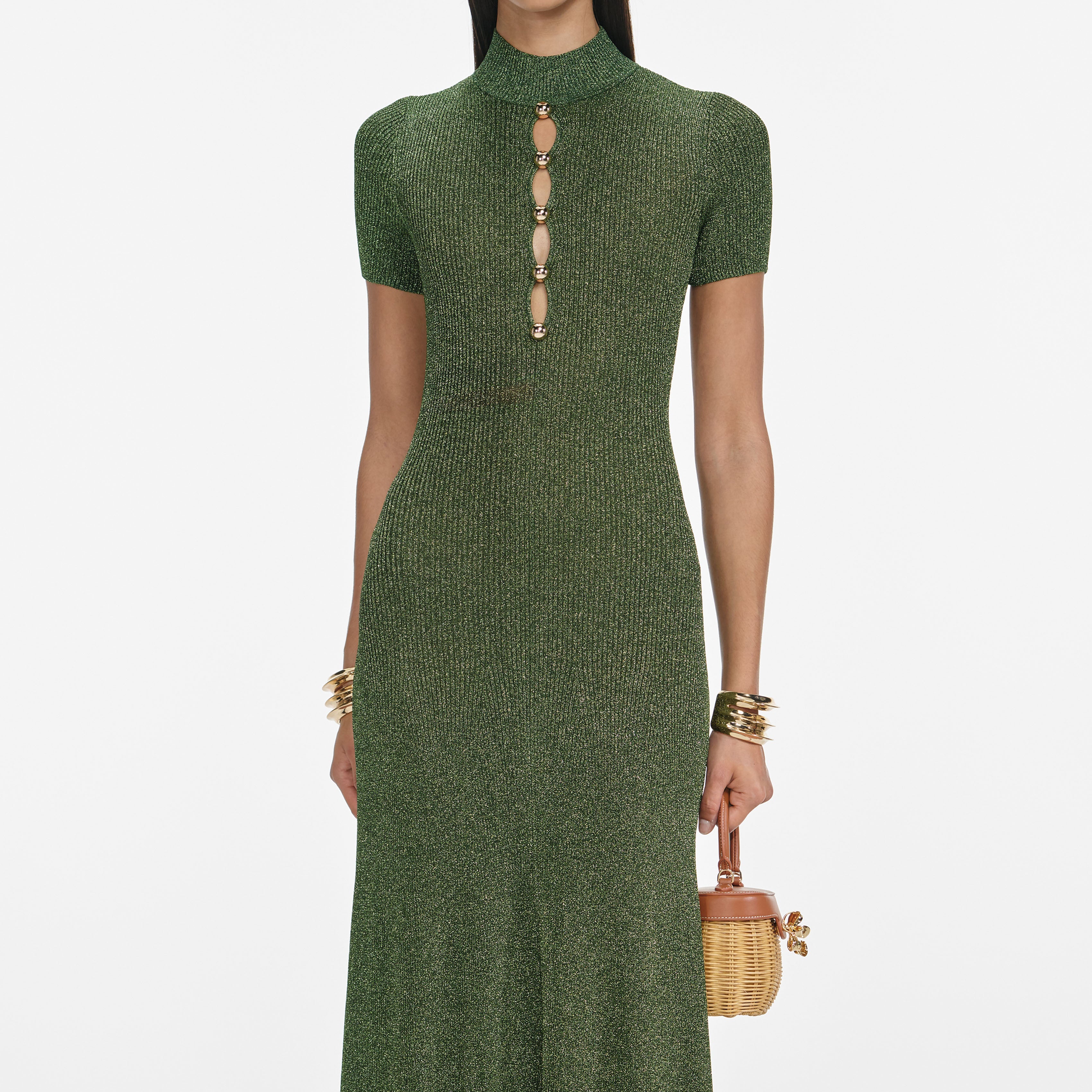 Khaki Lurex Knit Maxi Dress - Image 4