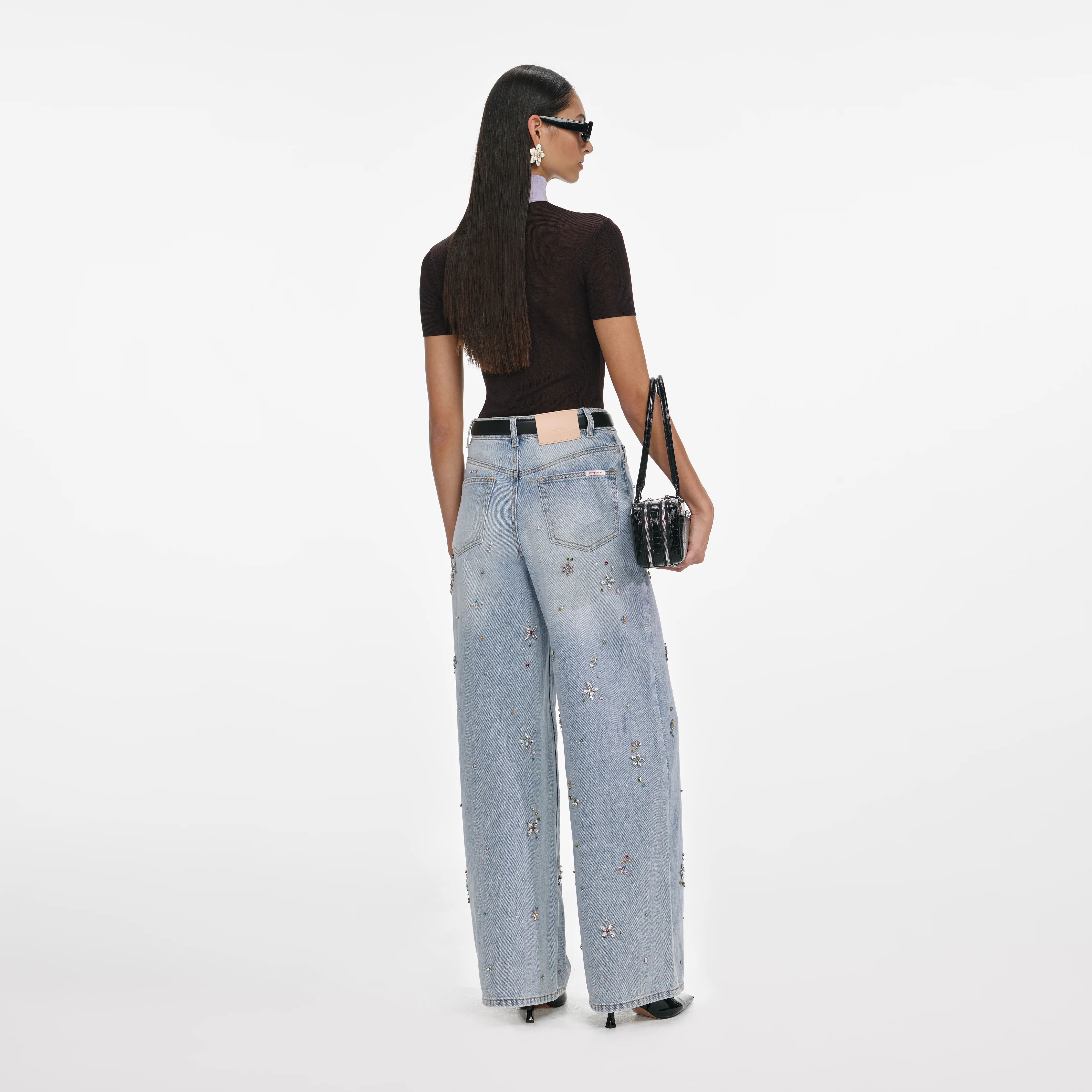 Light Blue Embellished Wide Leg Jeans - Image 3
