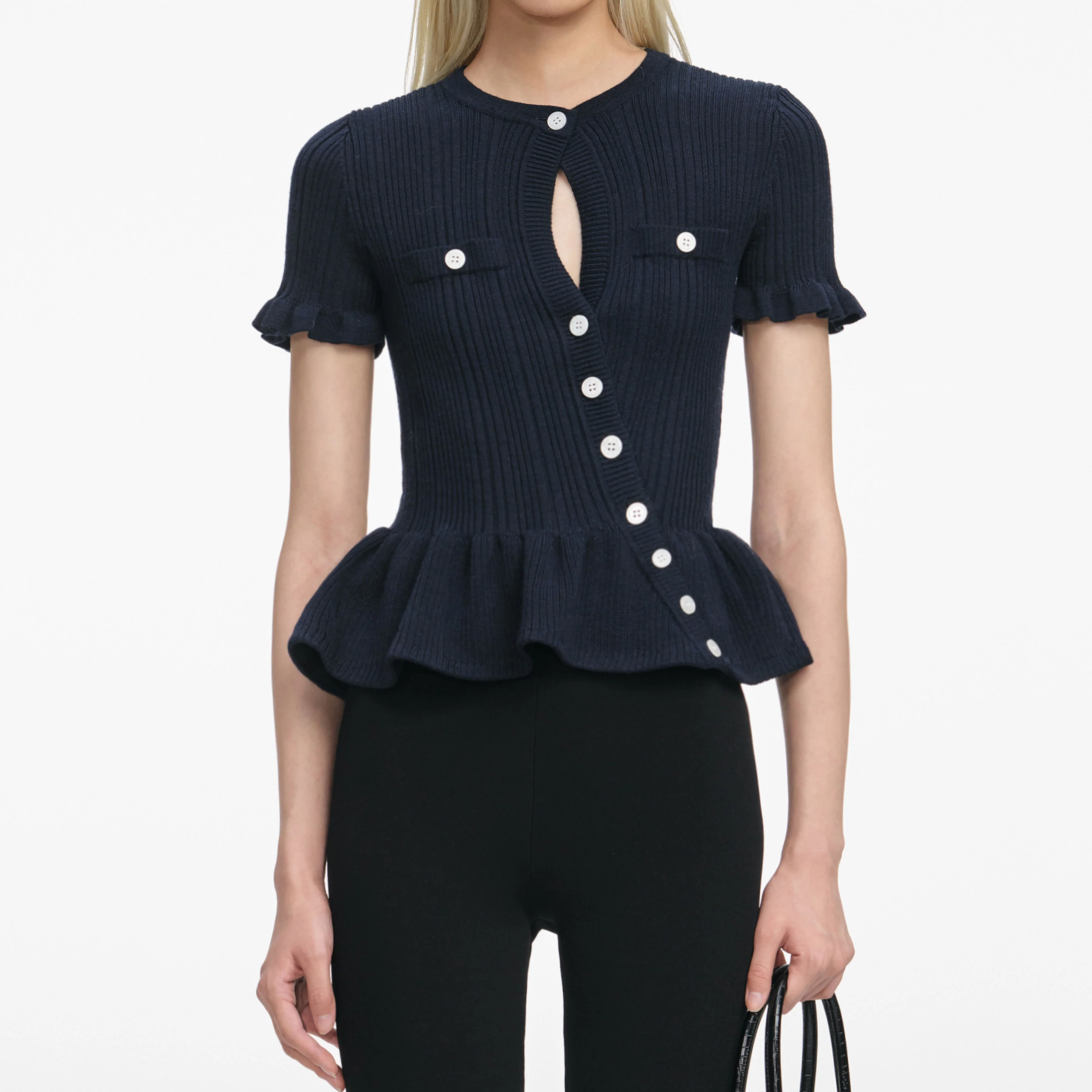 Navy Asymmetric Knit Top - Image 4