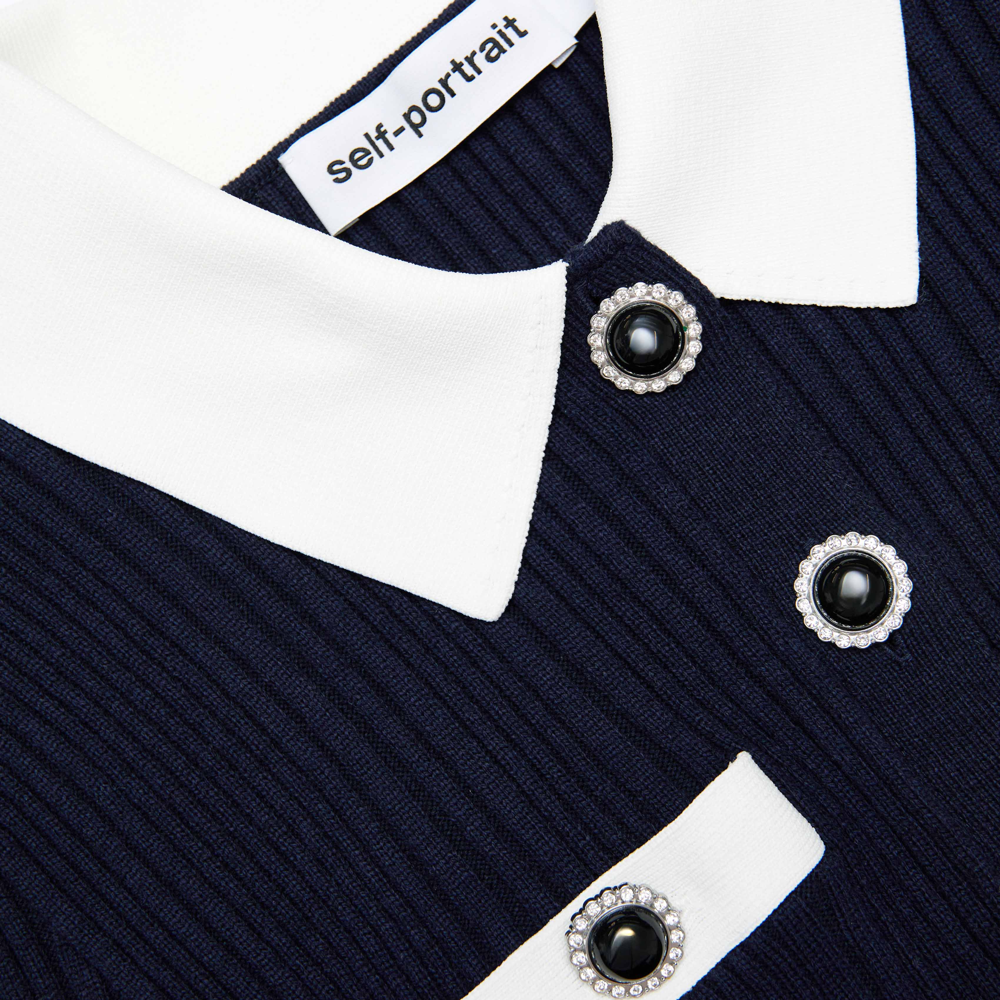 Navy Contrast Collar Knit Mini Dress - Image 5