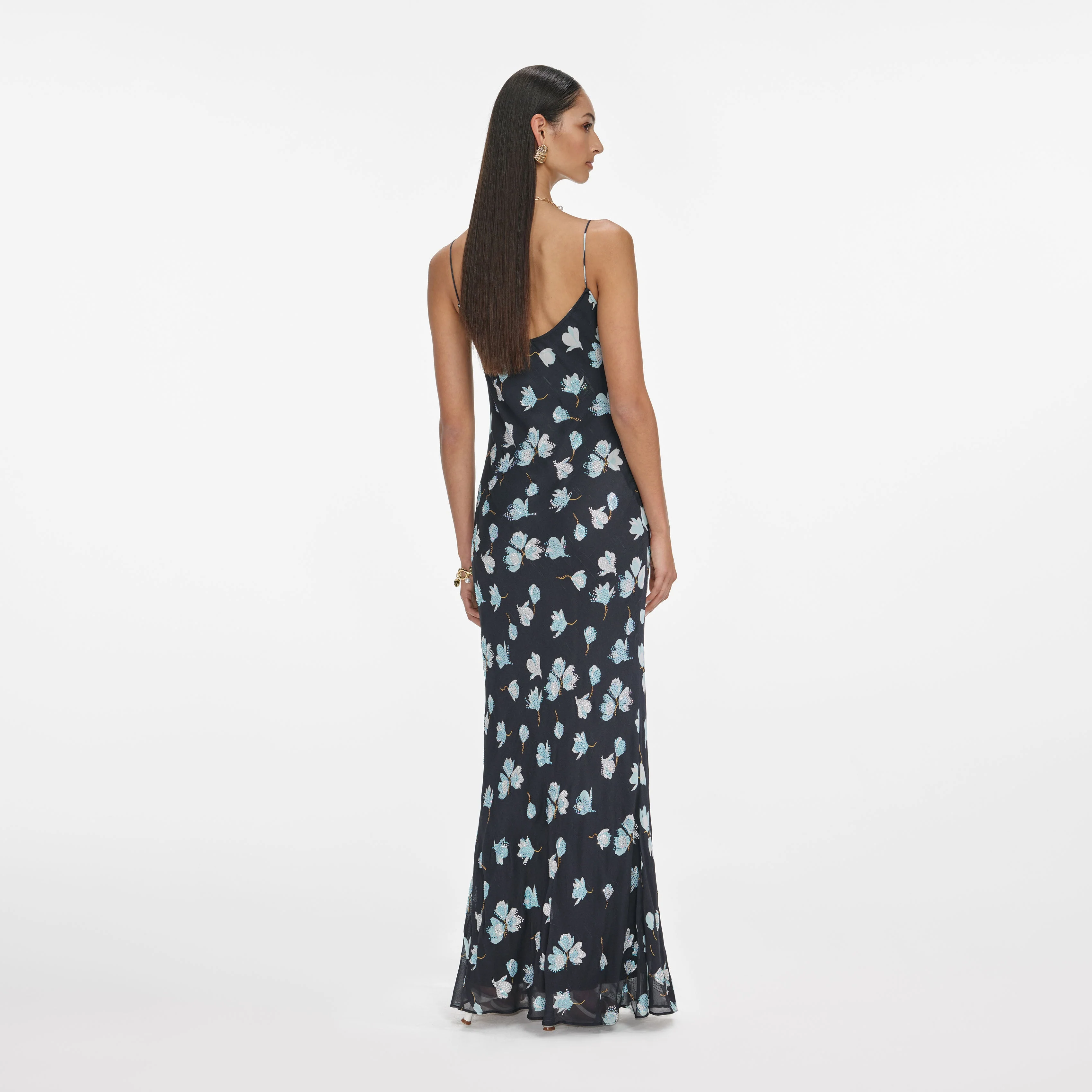 Navy Floral Rhinestone Maxi Dress - Image 3