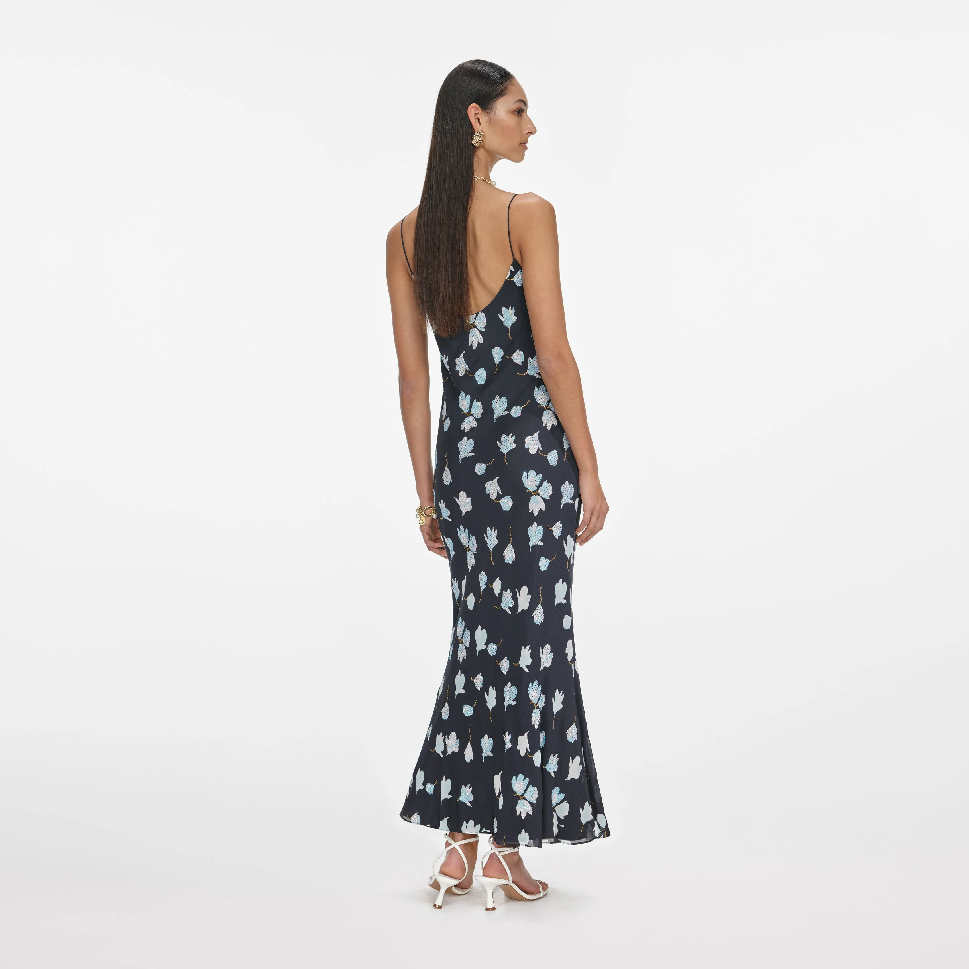 Navy Floral Rhinestone Midi Dress - Image 3