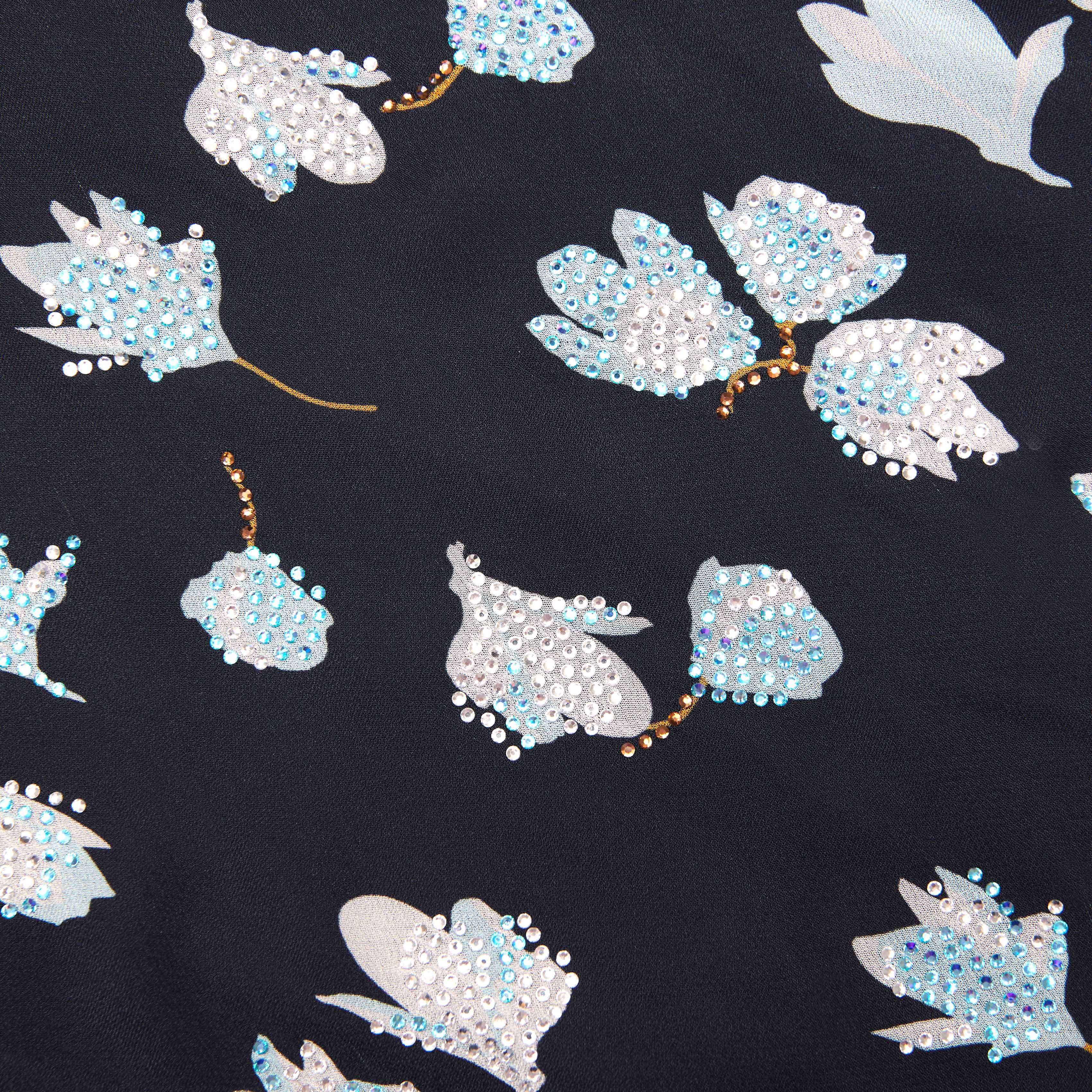 Navy Floral Rhinestone Midi Dress - Image 5