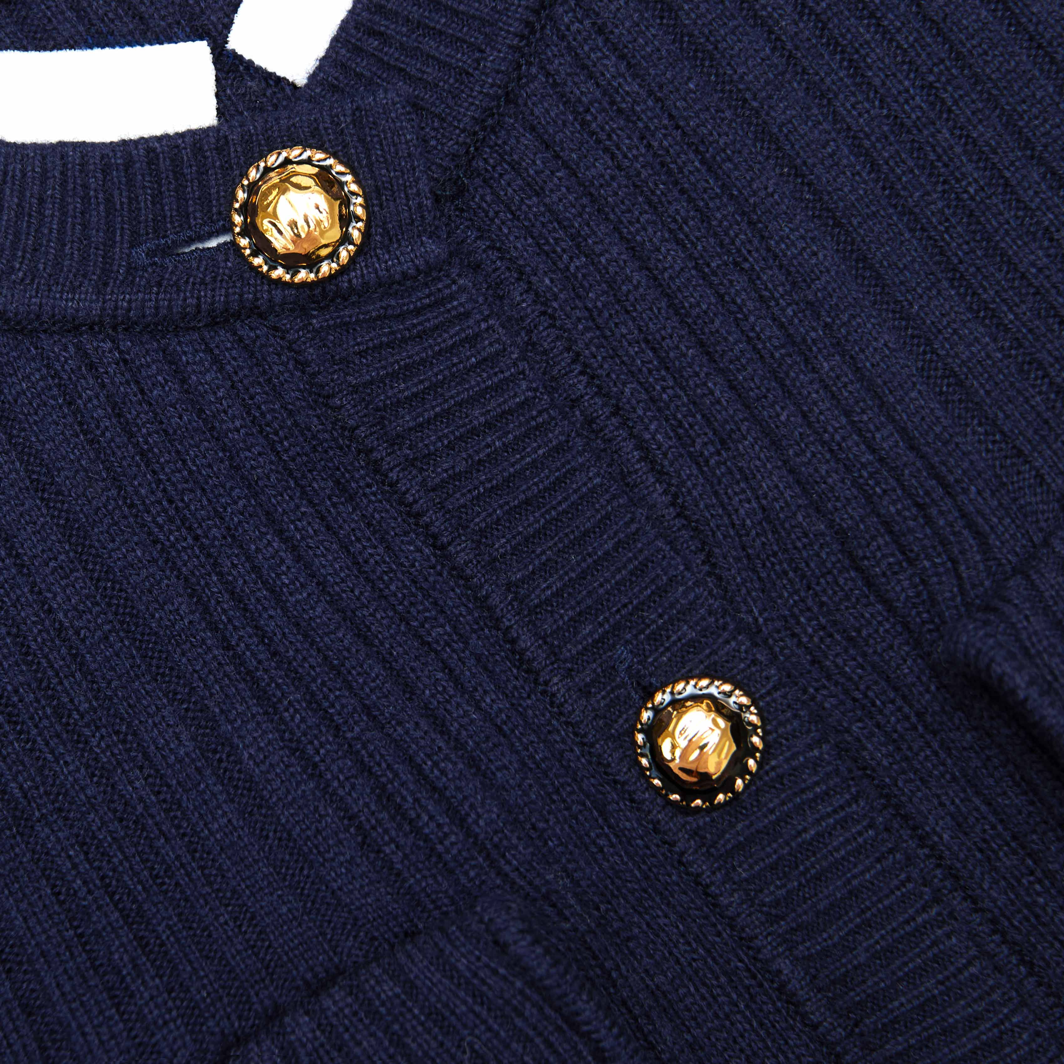 Navy Knit Taffeta Midi Dress - Image 5