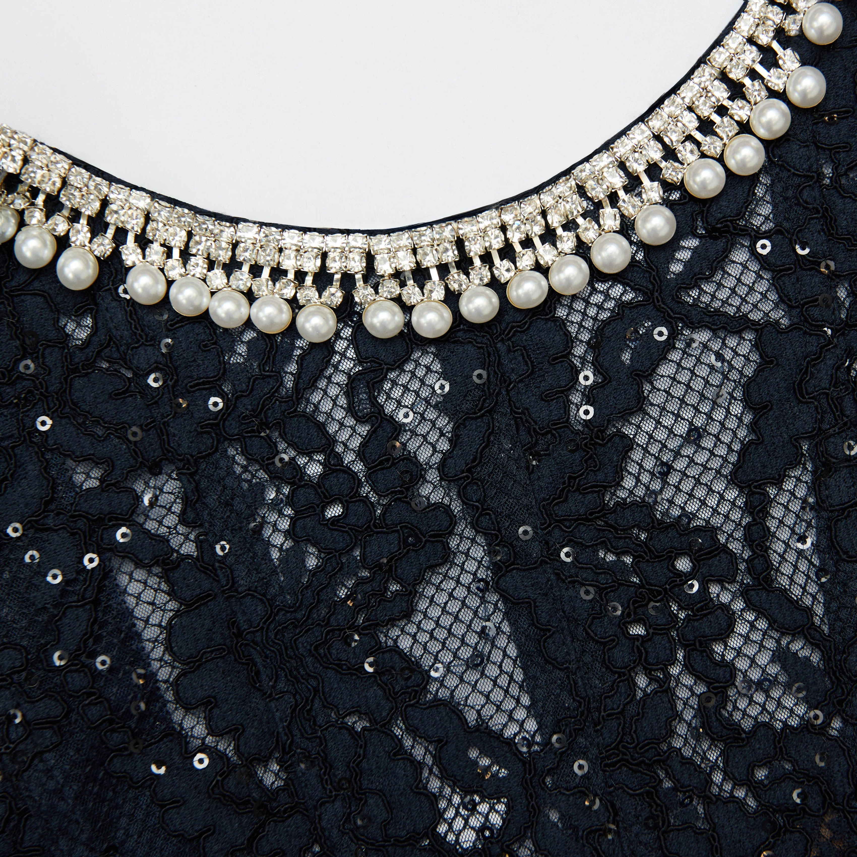 Navy Lace Embellished Midi Dress - Image 5
