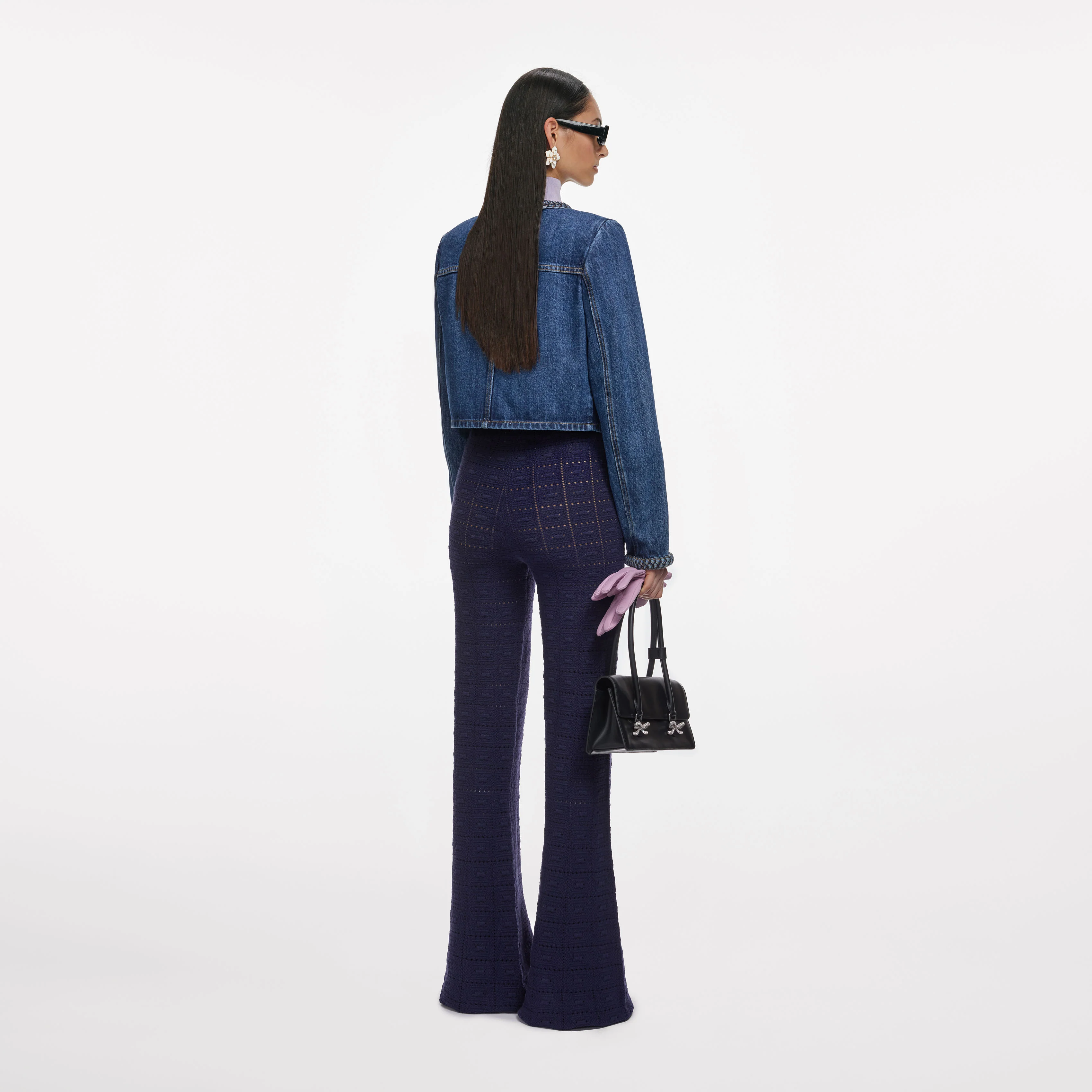 Navy Pointelle Knit Trousers - Image 3