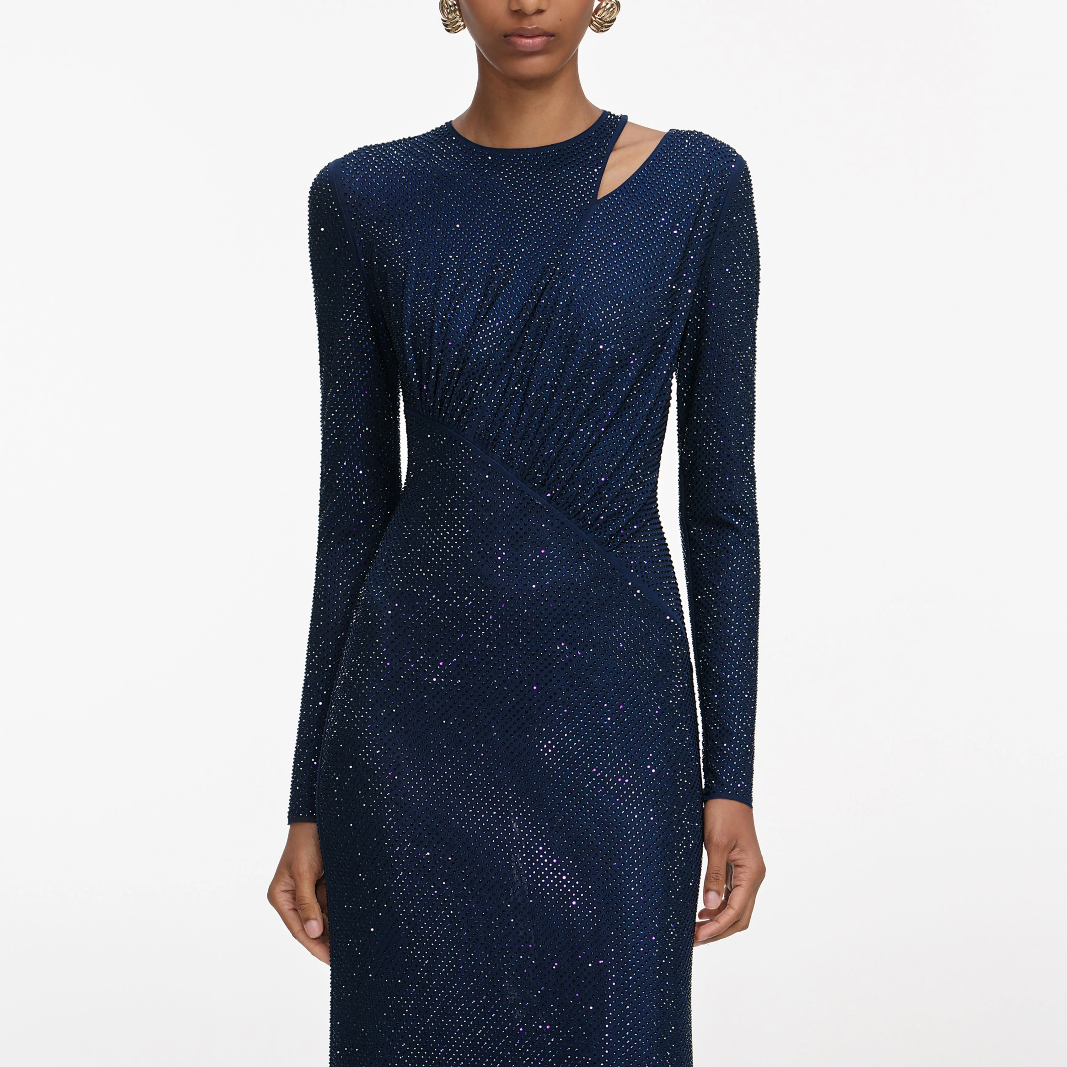 Navy Rhinestone Mesh Cut Out Maxi Dress - Image 4